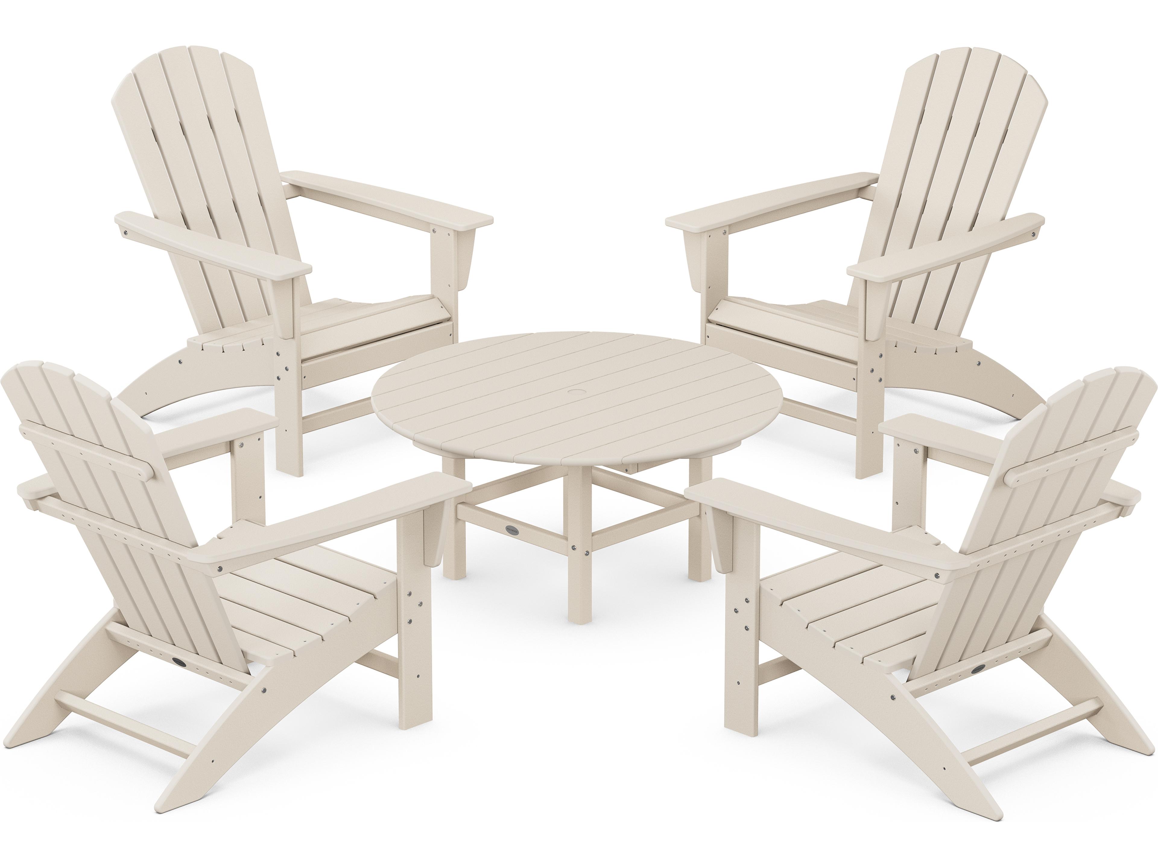 POLYWOOD® Nautical Recycled Plastic 5 Piece Adirondack Outdoor Patio Lounge Set