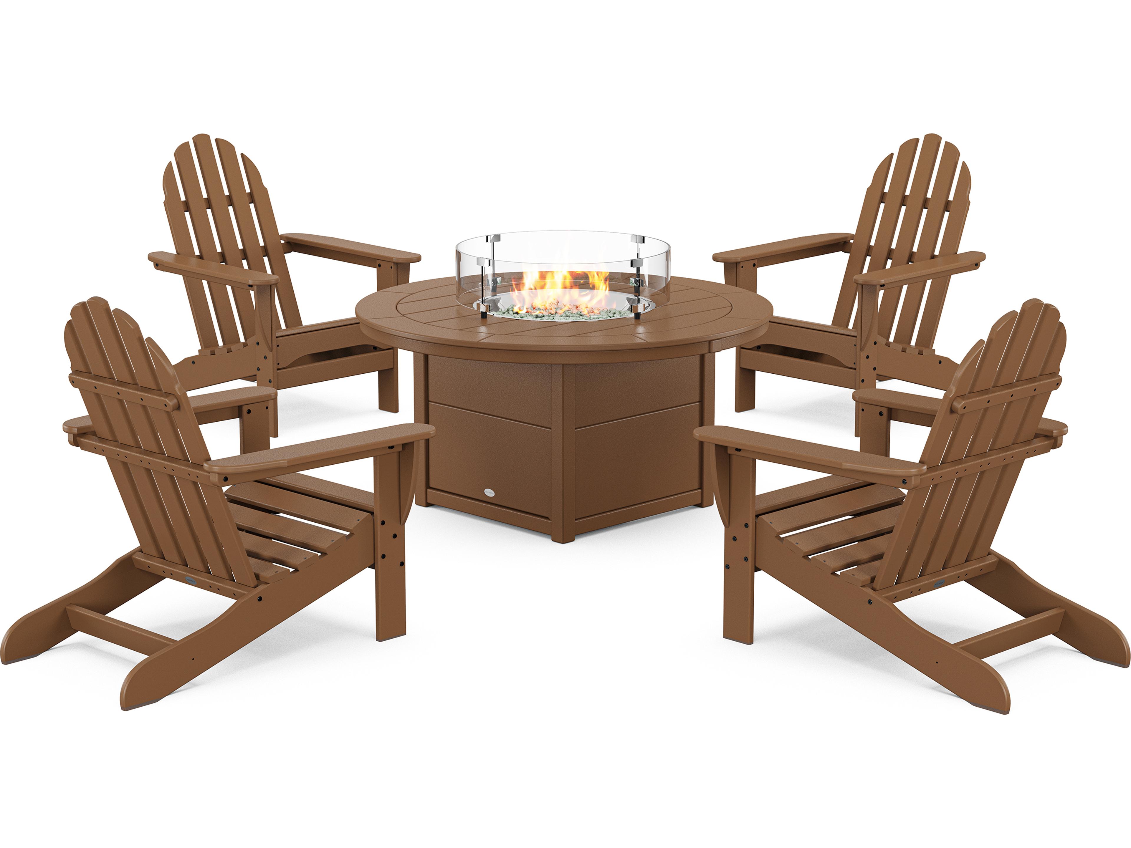 Classic Adirondack Recycled Plastic 5 Piece Fire Pit Patio Lounge Set