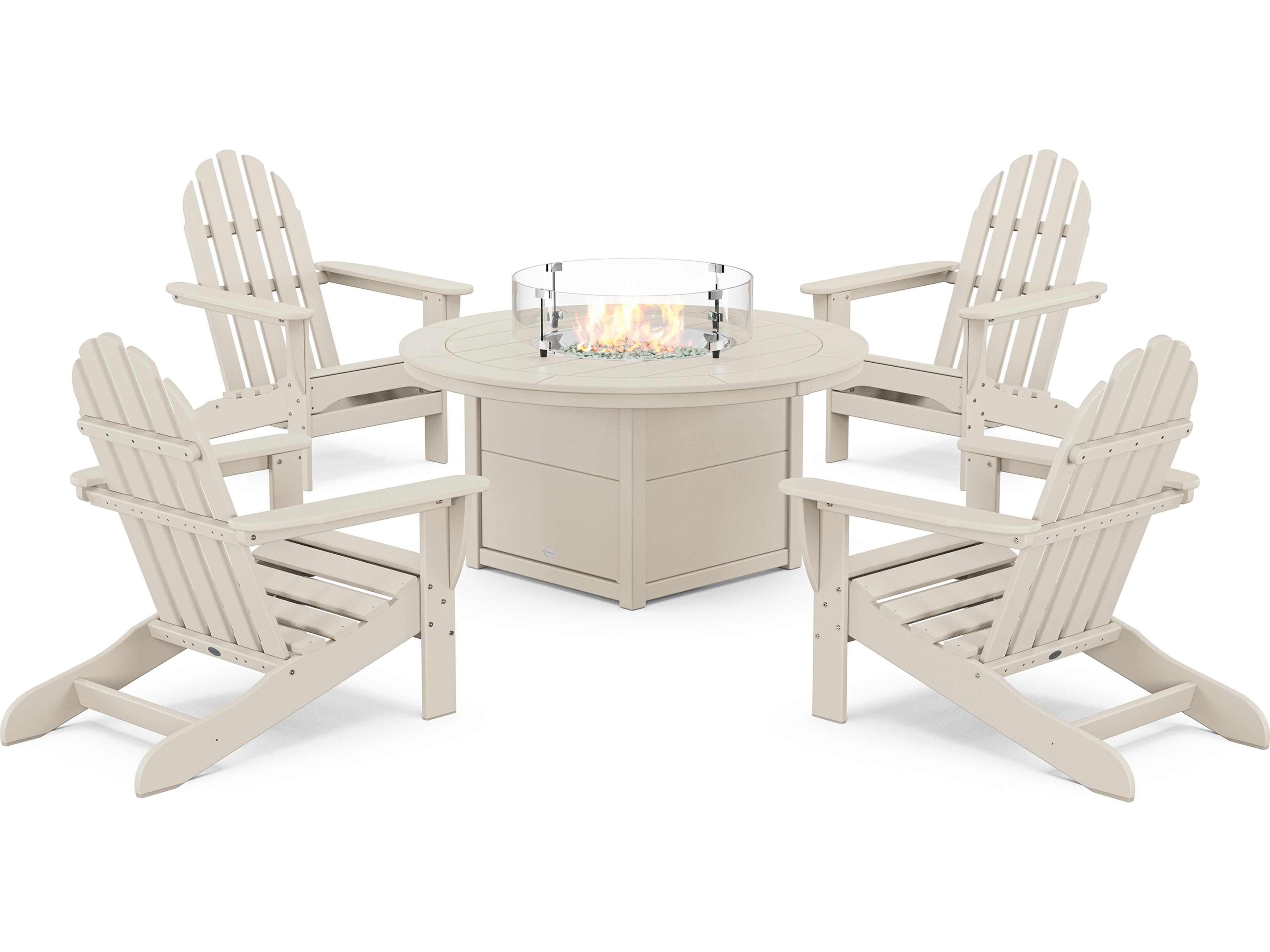 POLYWOOD® Classic Adirondack Recycled Plastic 5 Piece Fire Pit Patio Lounge Set