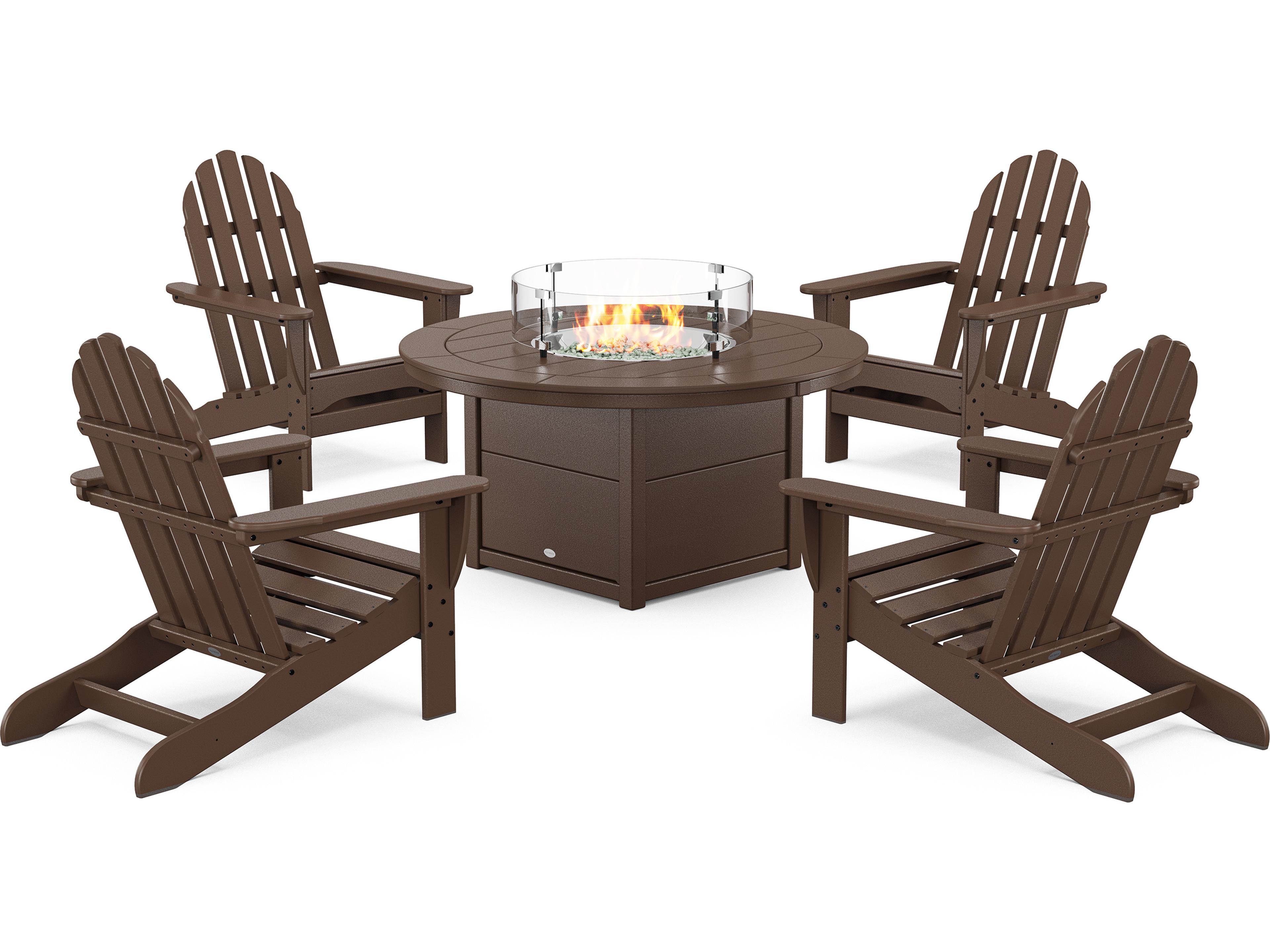 POLYWOOD® Classic Adirondack Recycled Plastic 5 Piece Fire Pit Patio Lounge Set