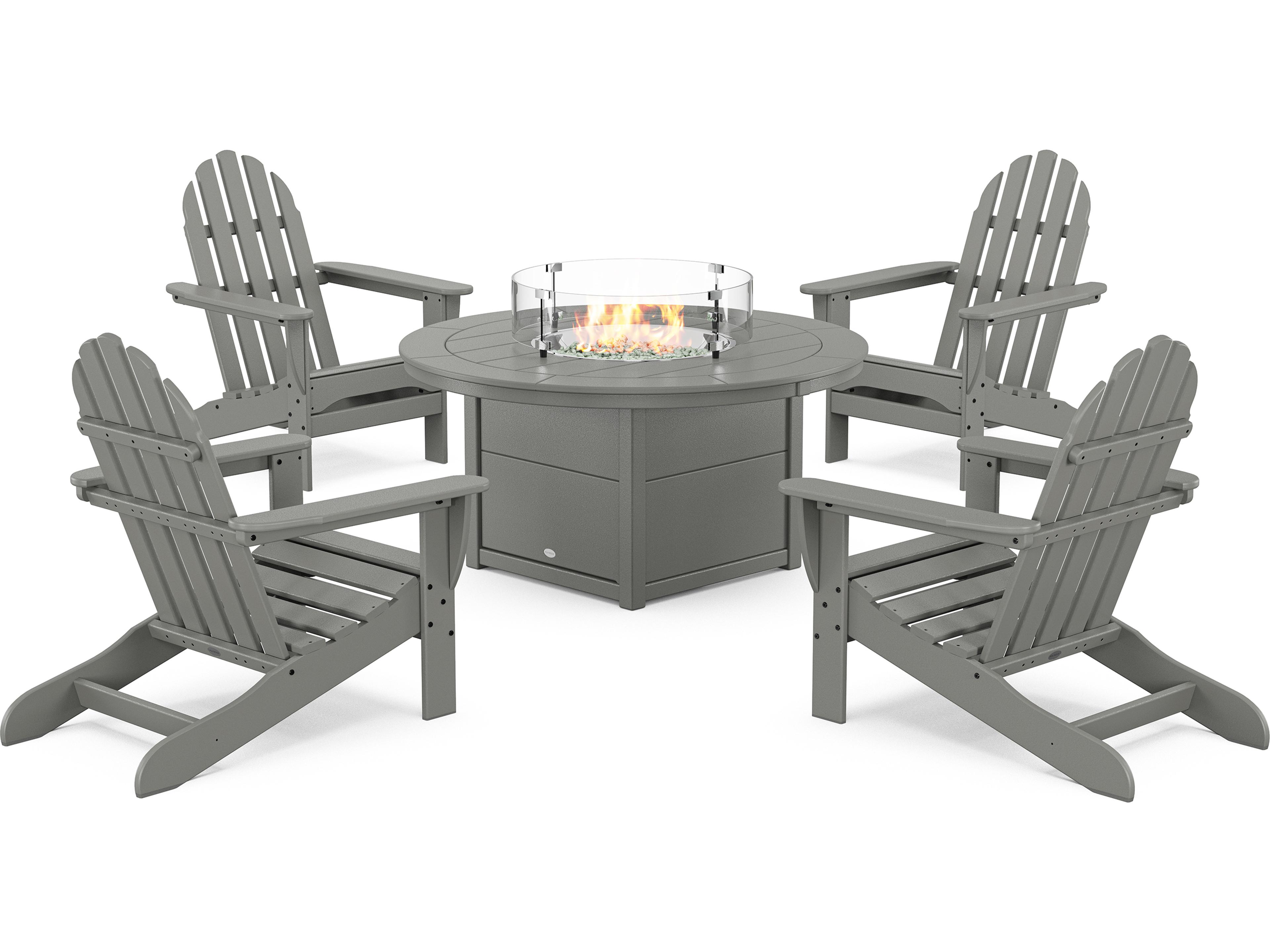 POLYWOOD® Classic Adirondack Recycled Plastic 5 Piece Fire Pit Patio Lounge Set