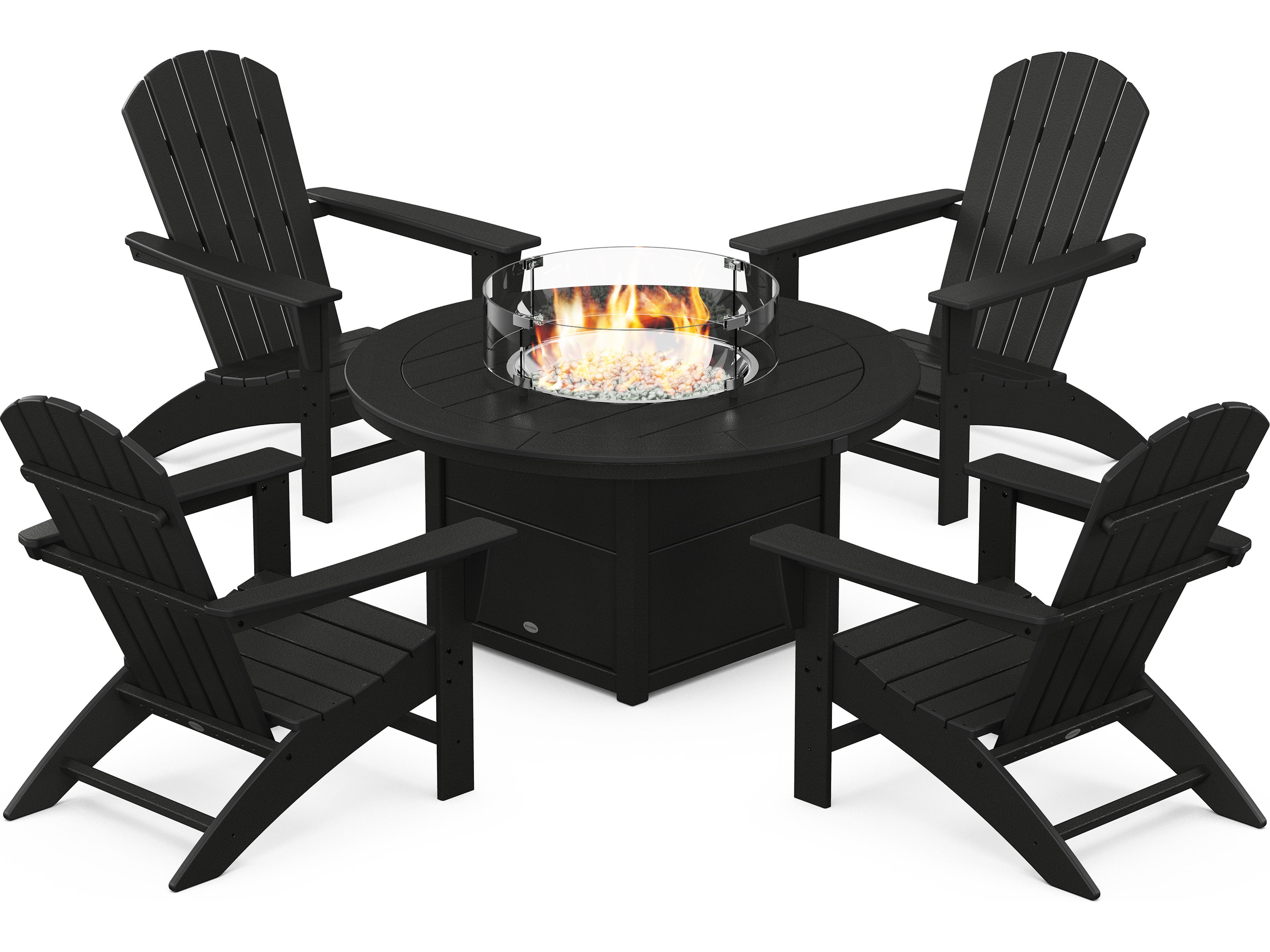 POLYWOOD® Nautical Recycled Plastic 5 Piece Adirondack Fire Pit Outdoor Lounge Set