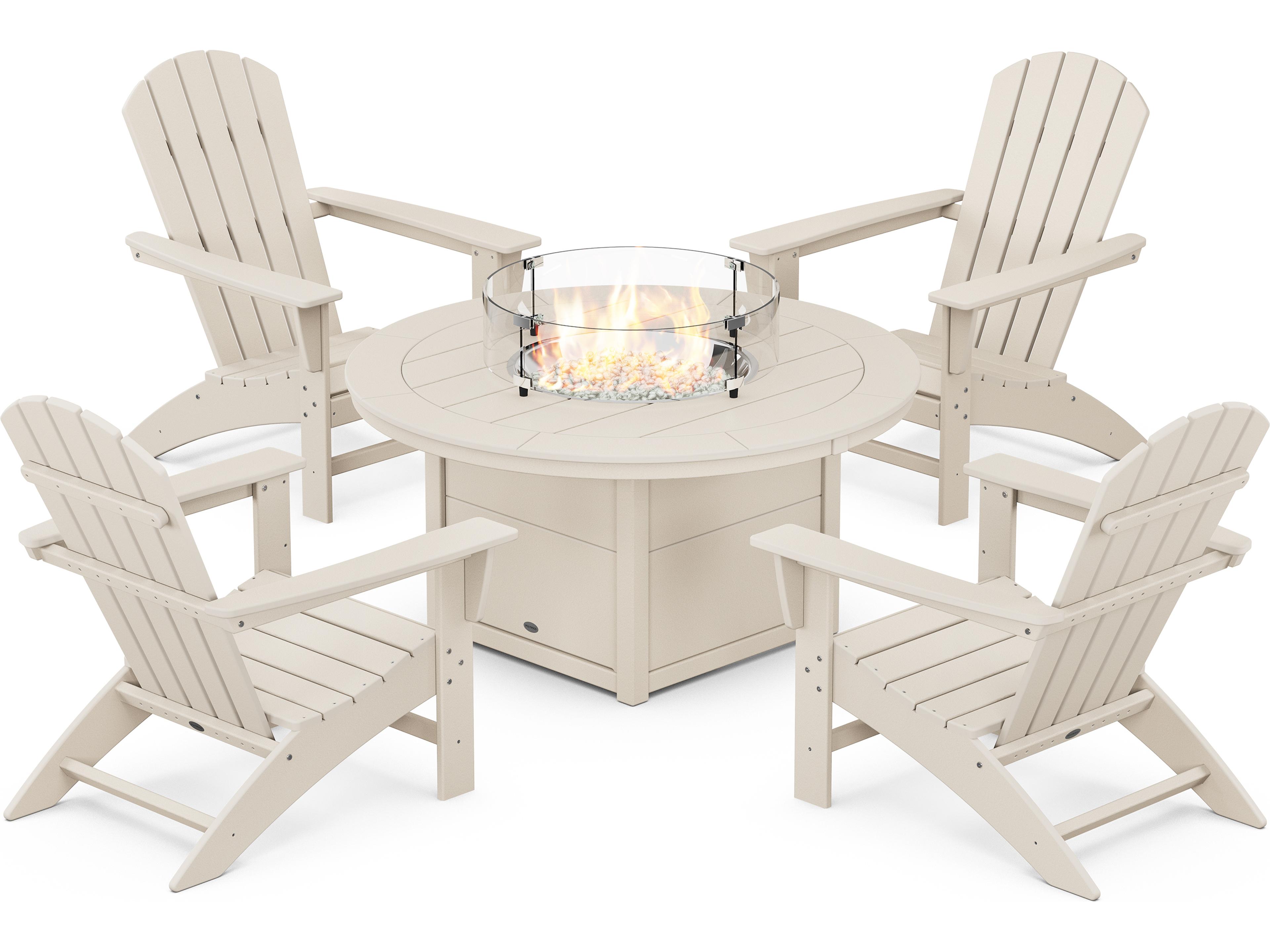 POLYWOOD® Nautical Recycled Plastic 5 Piece Adirondack Fire Pit Outdoor Lounge Set