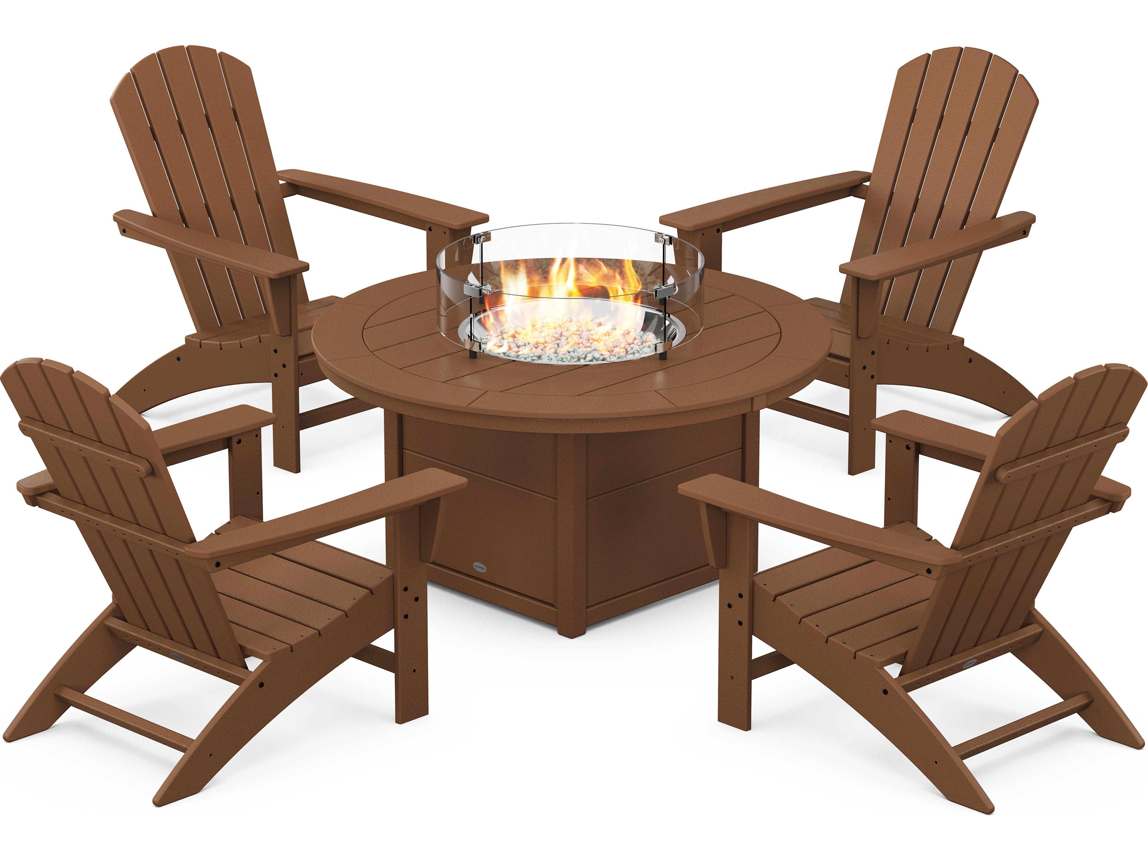 POLYWOOD® Nautical Recycled Plastic 5 Piece Adirondack Fire Pit Outdoor Lounge Set
