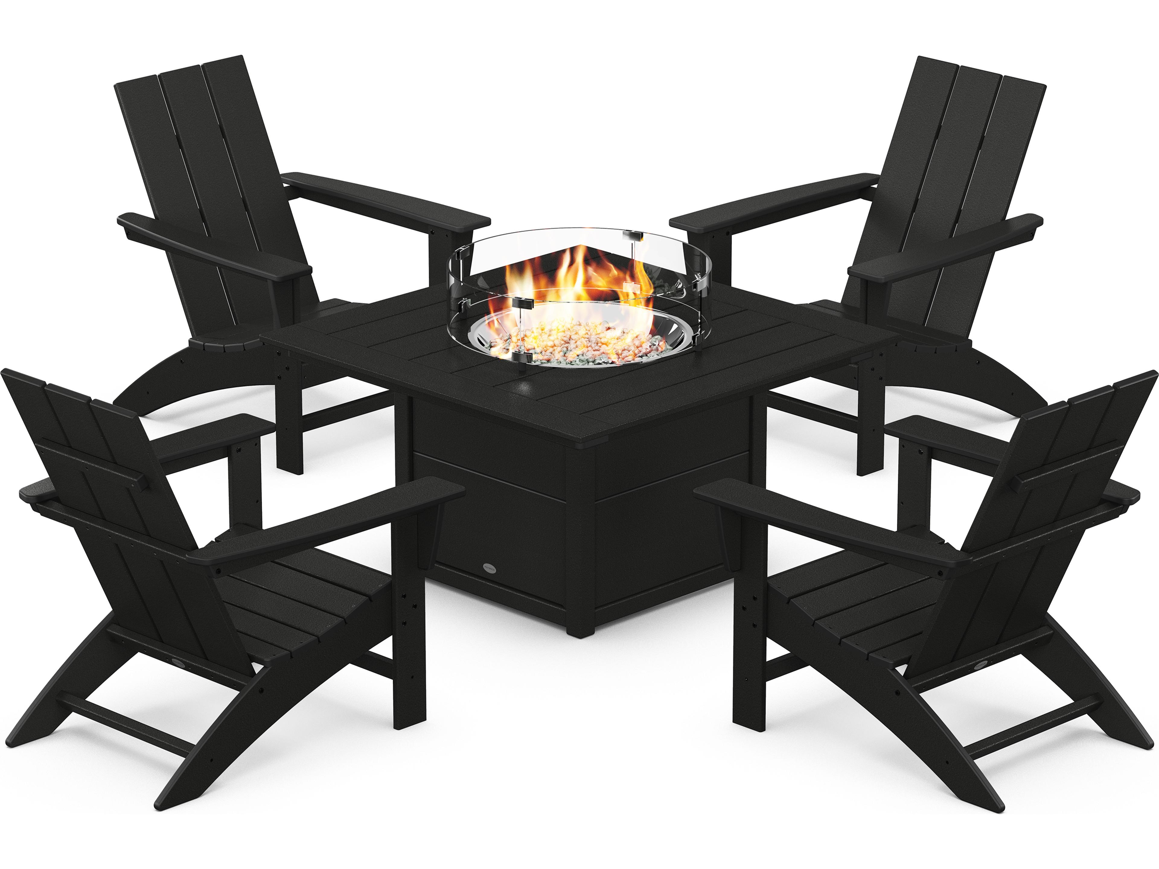 POLYWOOD® Modern Recycled Plastic 5 Piece Adirondack Fire Pit Outdoor Patio Lounge Set