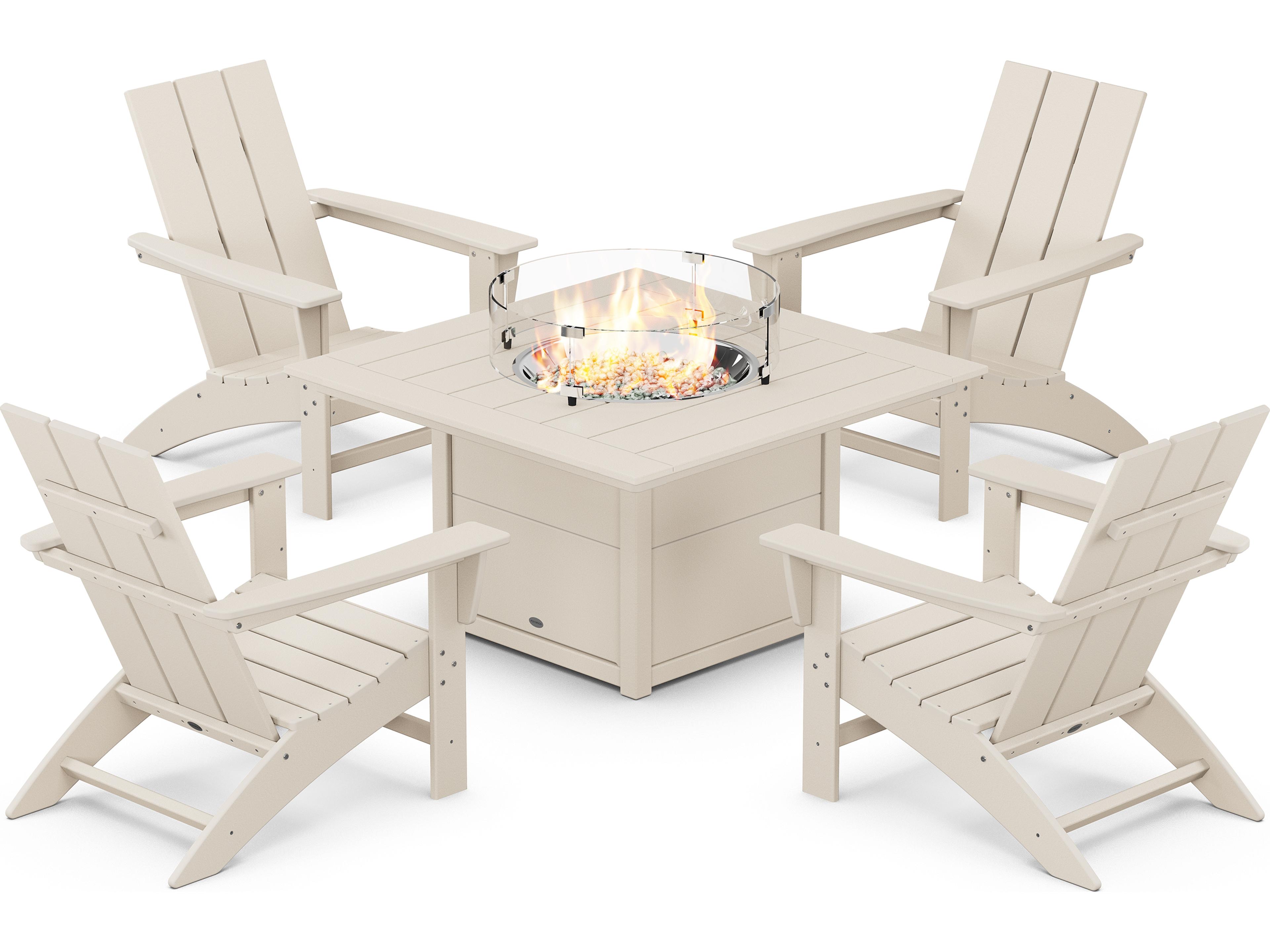 POLYWOOD® Modern Recycled Plastic 5 Piece Adirondack Fire Pit Outdoor Patio Lounge Set
