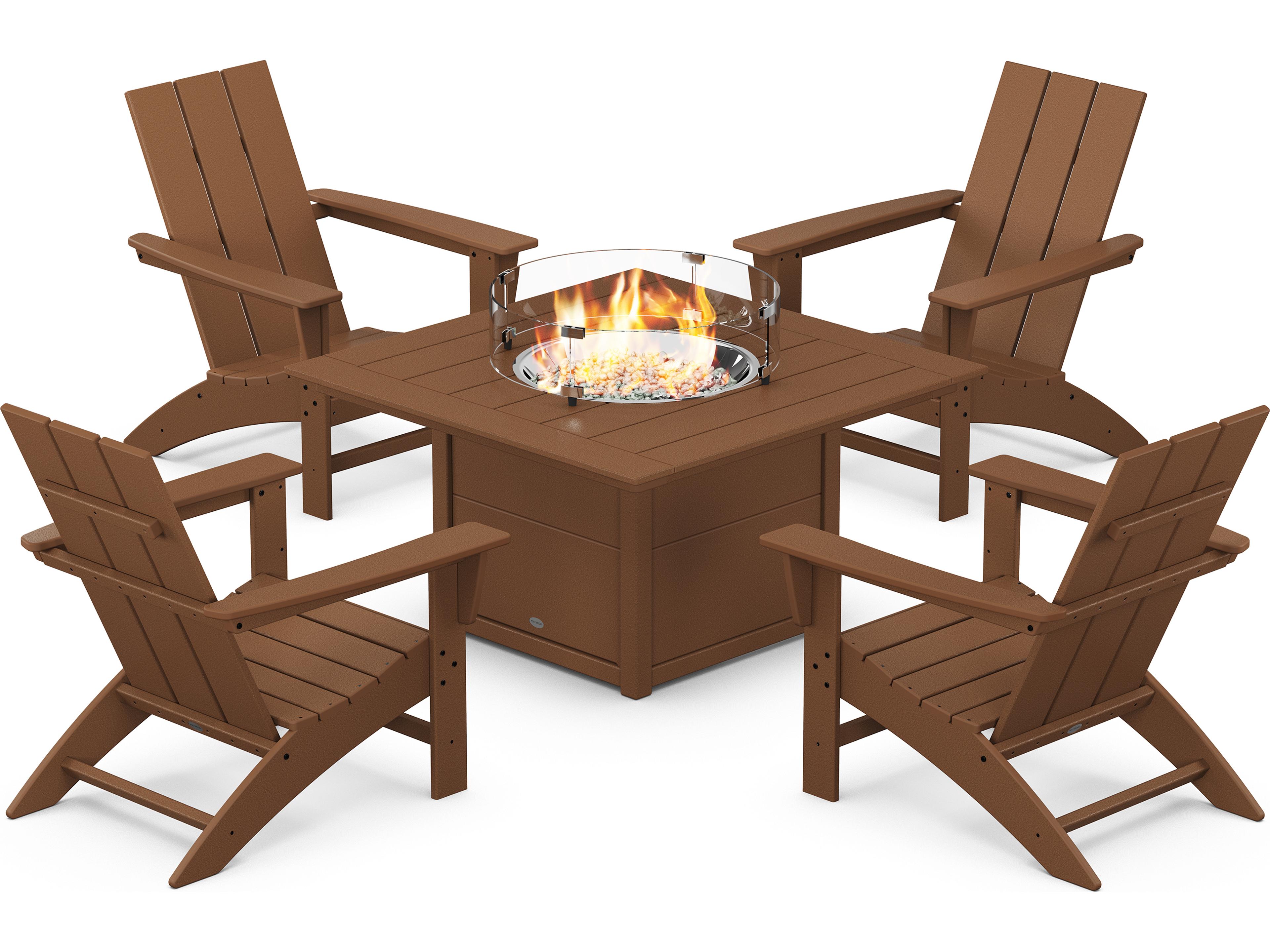 POLYWOOD® Modern Recycled Plastic 5 Piece Adirondack Fire Pit Outdoor Patio Lounge Set