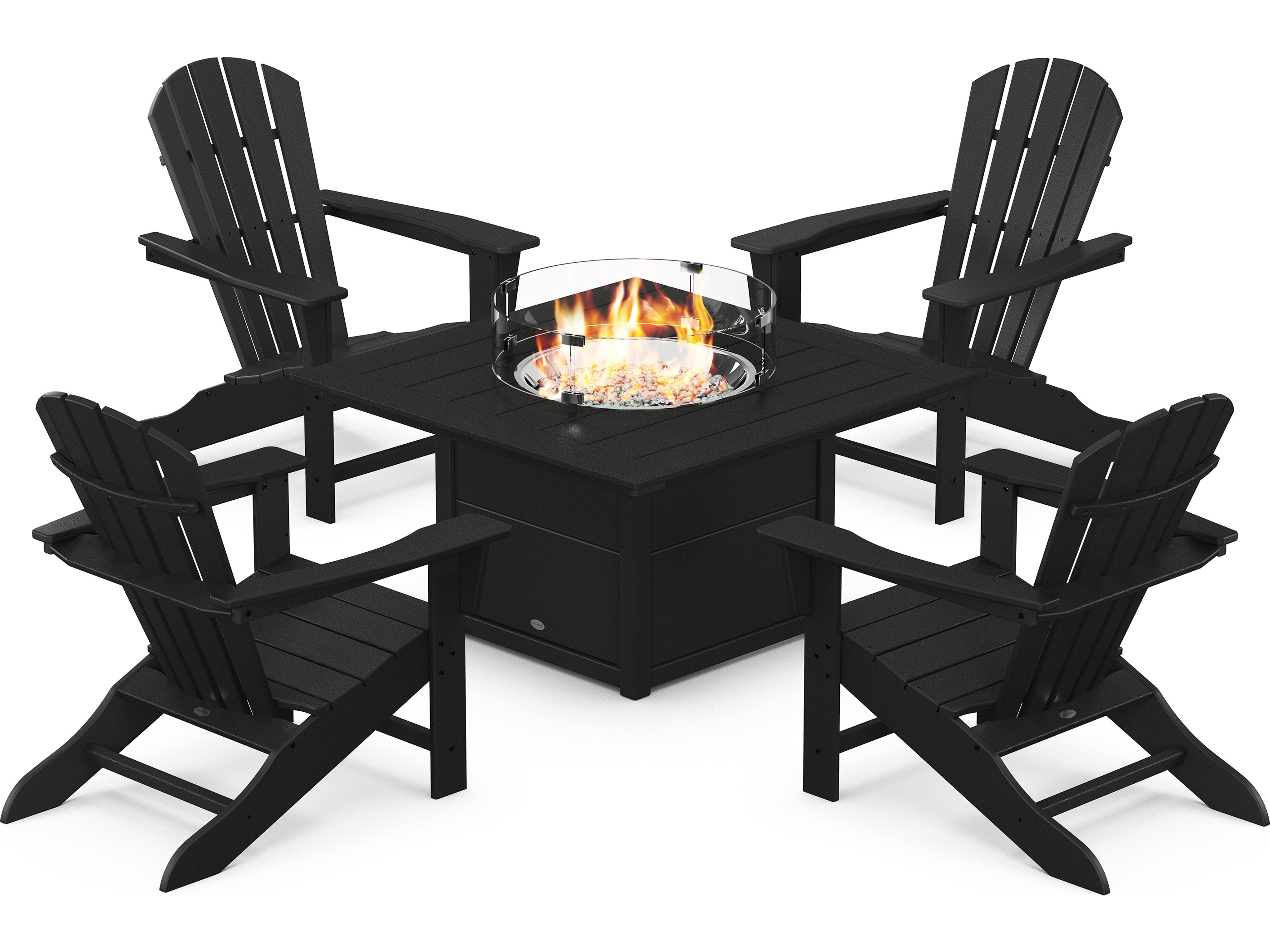 POLYWOOD® Palm Coast Recycled Plastic 5 Piece Adirondack Fire Pit Outdoor Lounge Set