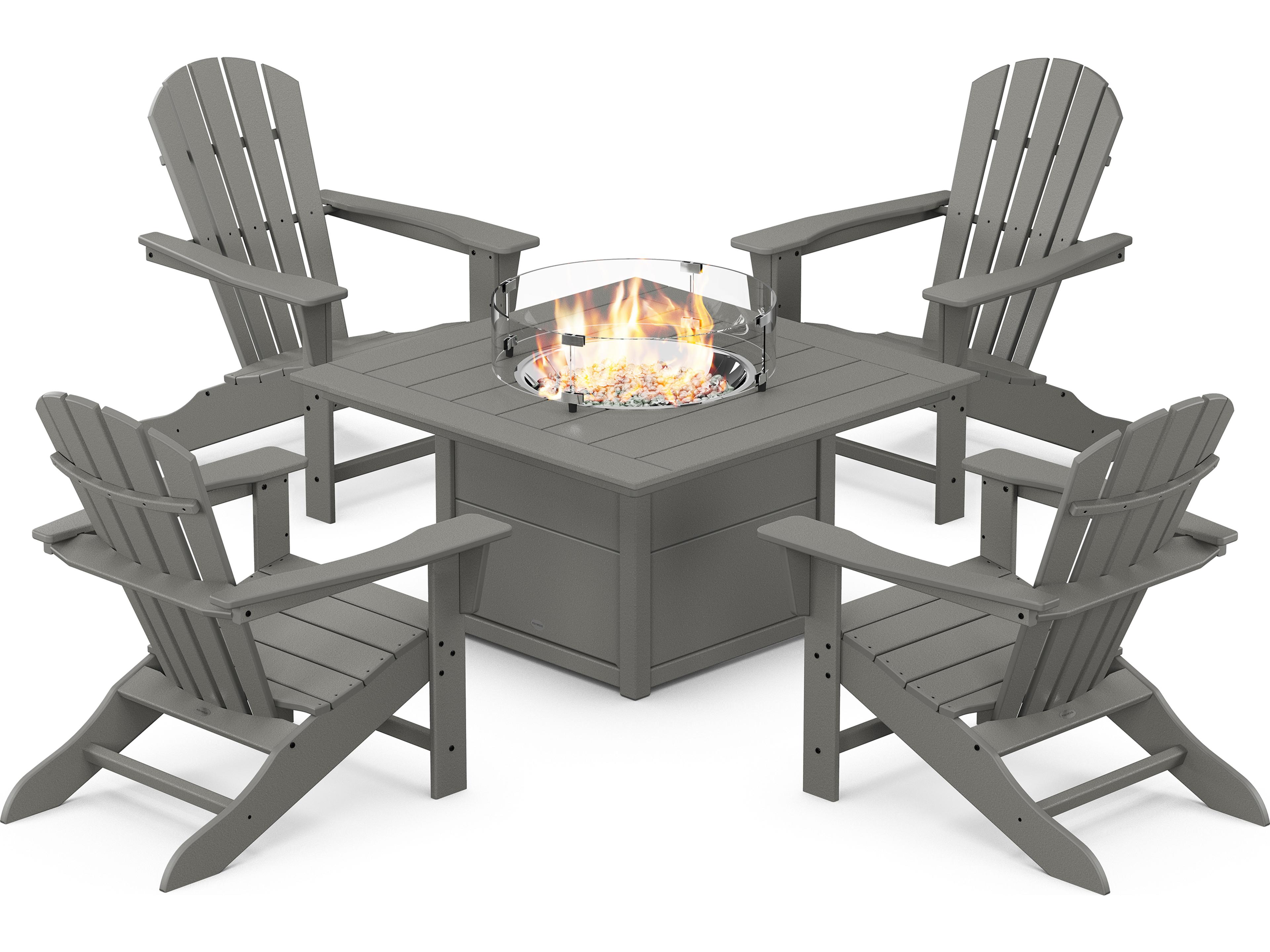 POLYWOOD® Palm Coast Recycled Plastic 5 Piece Adirondack Fire Pit Outdoor Lounge Set