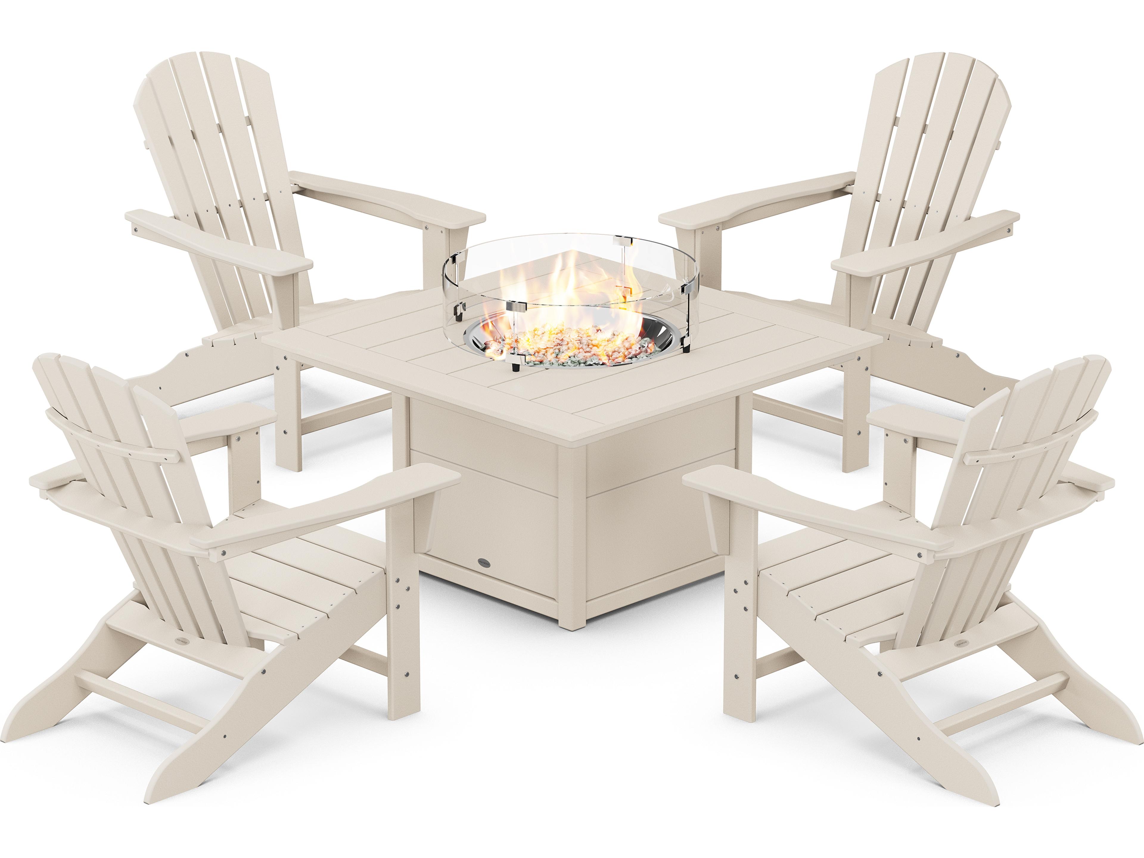 POLYWOOD® Palm Coast Recycled Plastic 5 Piece Adirondack Fire Pit Outdoor Lounge Set