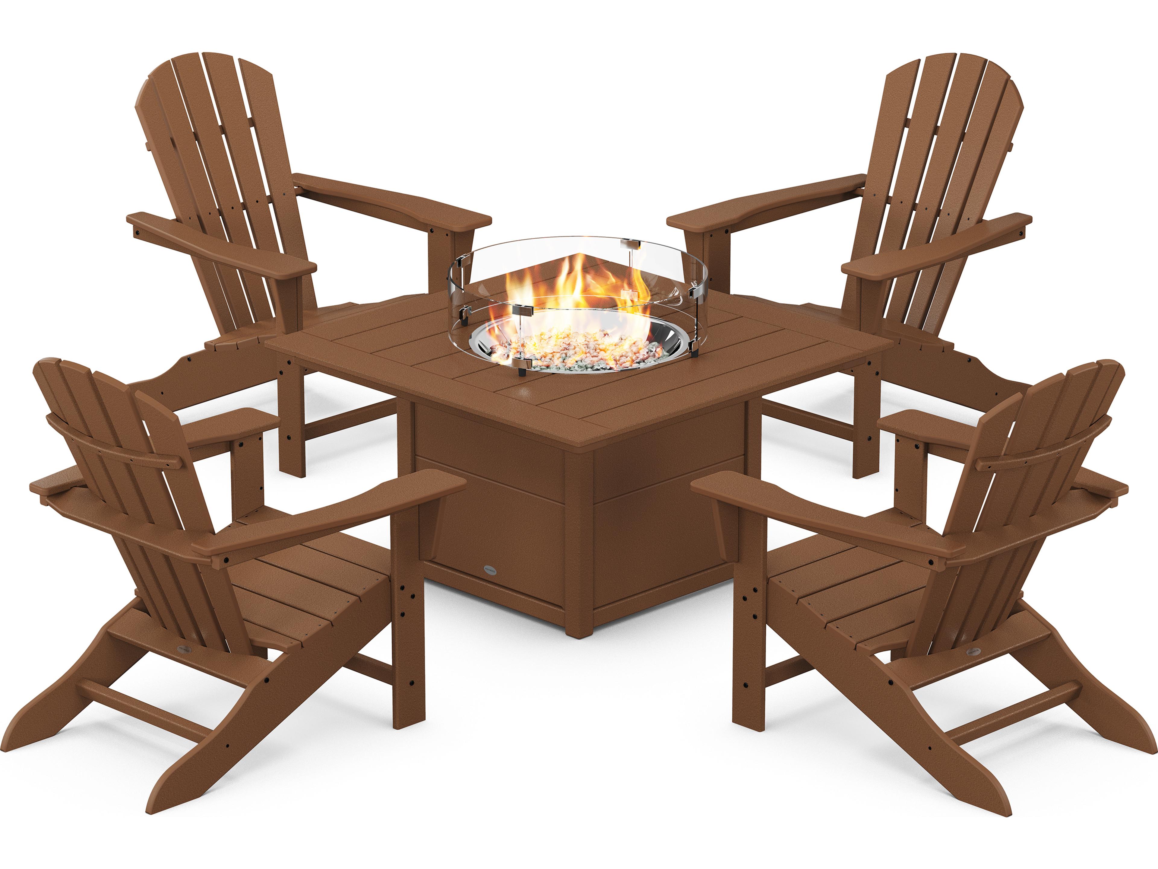 POLYWOOD® Palm Coast Recycled Plastic 5 Piece Adirondack Fire Pit Outdoor Lounge Set