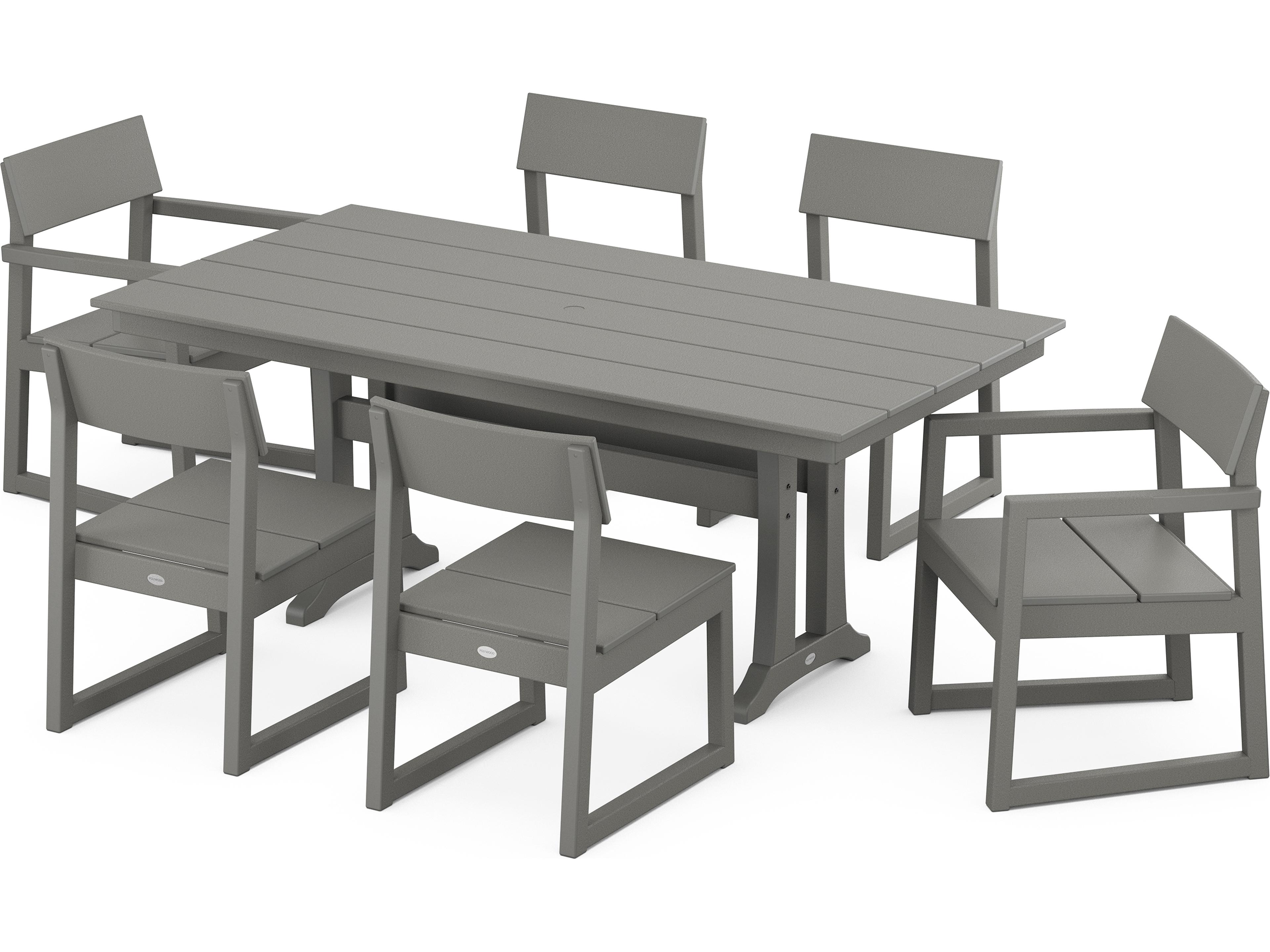 POLYWOOD® Edge Recycled Plastic 7 Piece Farmhouse Trestle Dining Set