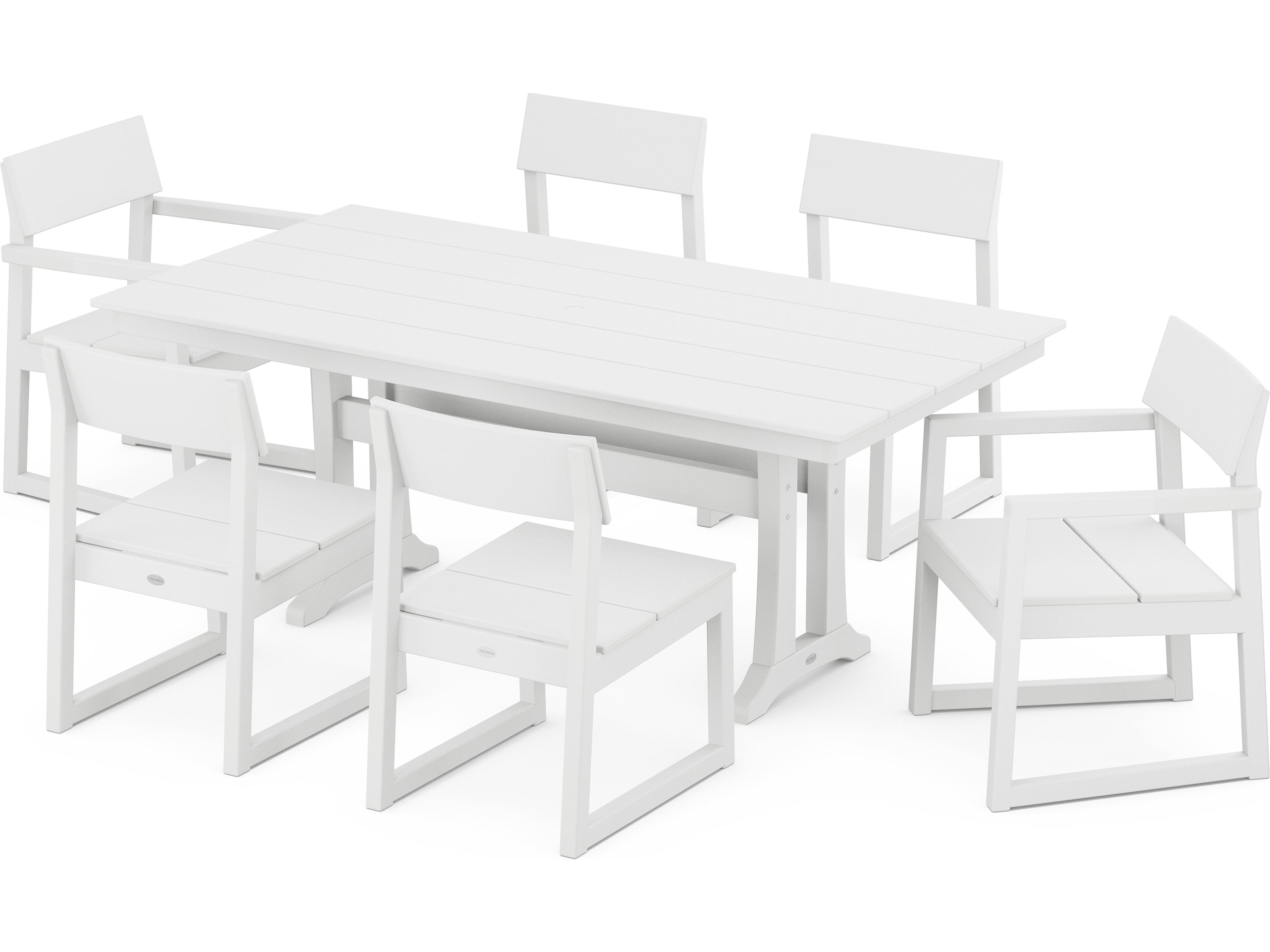 POLYWOOD® Edge Recycled Plastic 7 Piece Farmhouse Trestle Dining Set