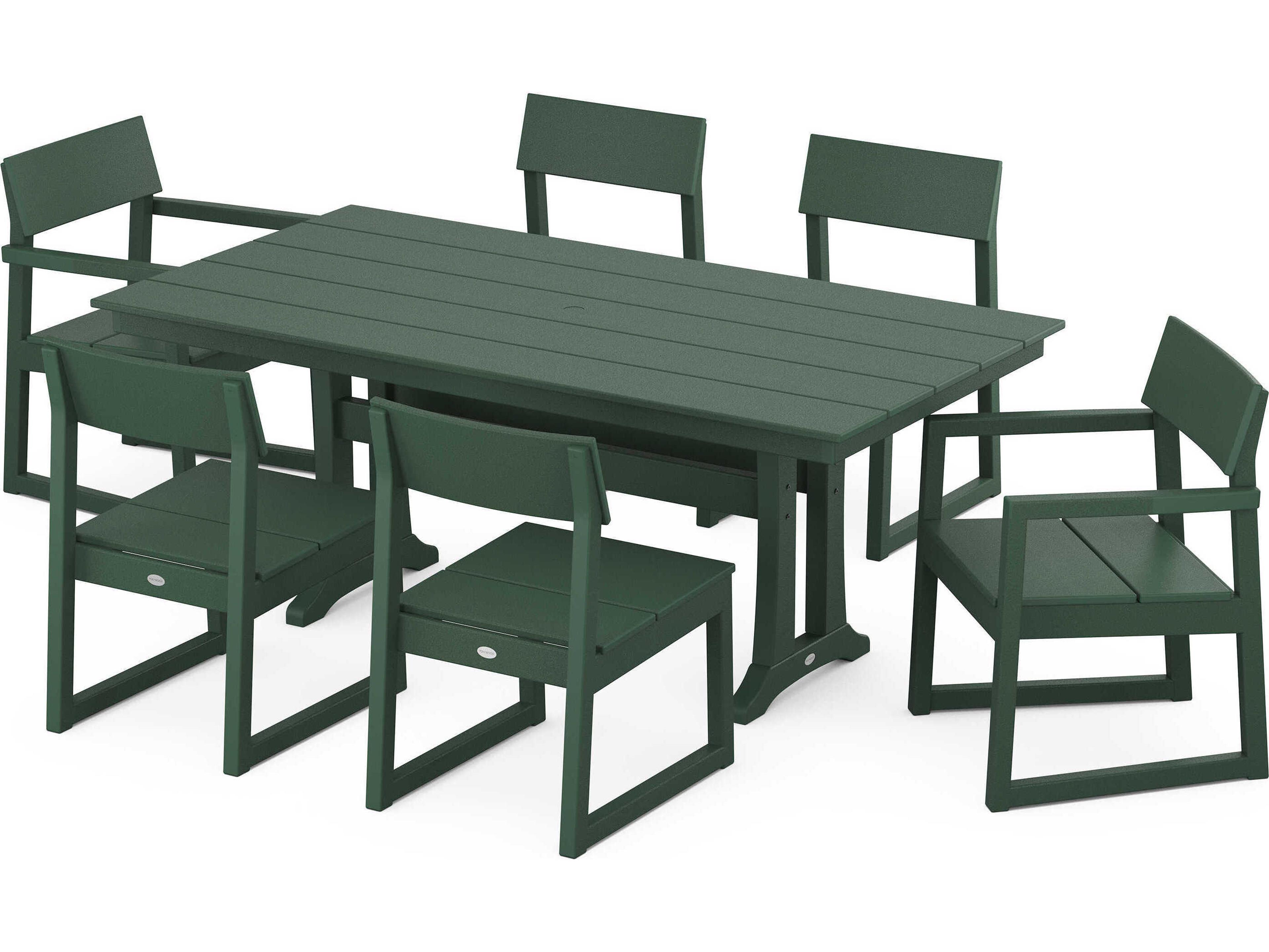 POLYWOOD® Edge Recycled Plastic 7 Piece Farmhouse Trestle Dining Set