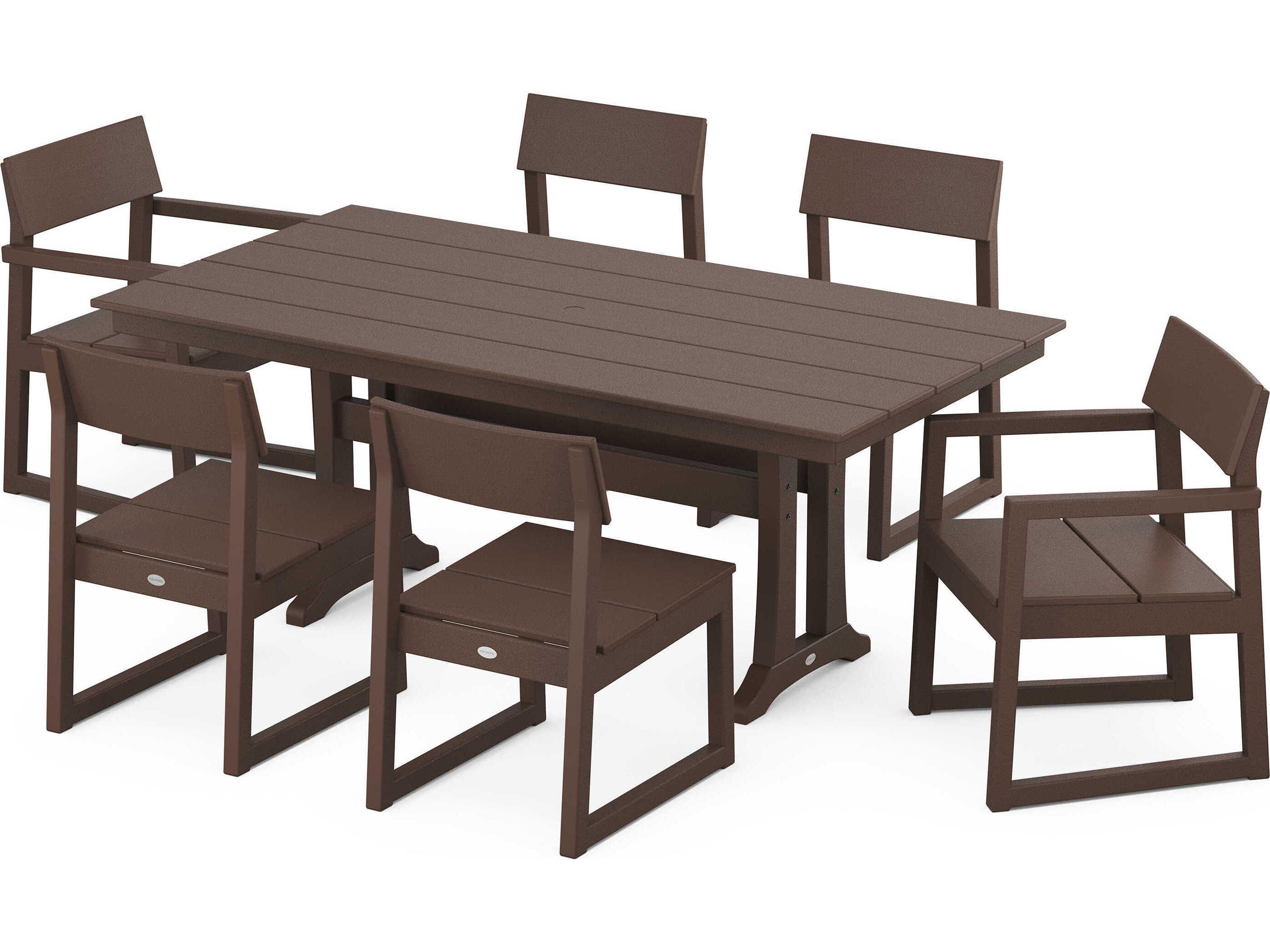 POLYWOOD® Edge Recycled Plastic 7 Piece Farmhouse Trestle Dining Set