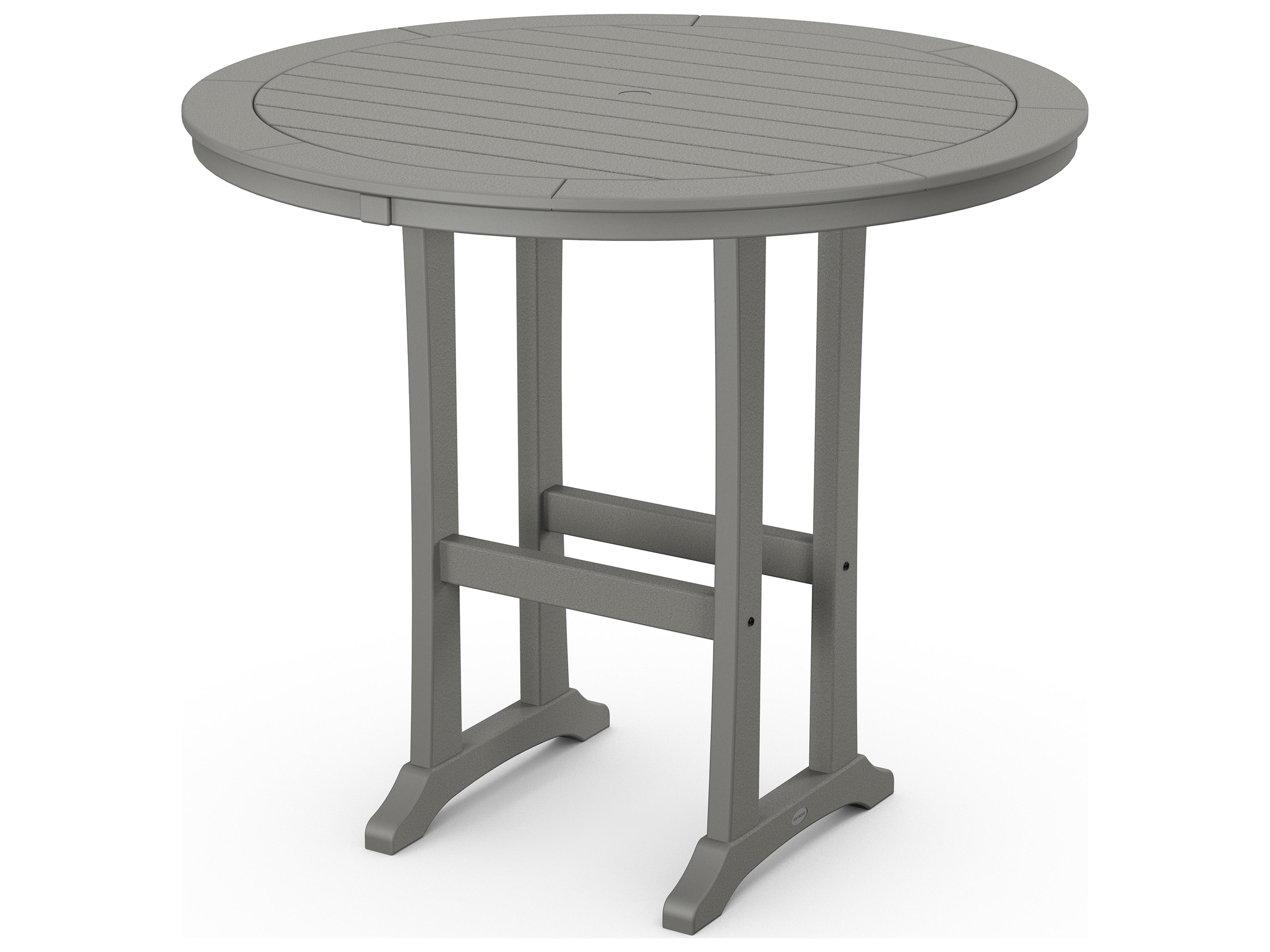 POLYWOOD® Nautical Trestle Recycled Plastic Round Outdoor Patio Bar Table
