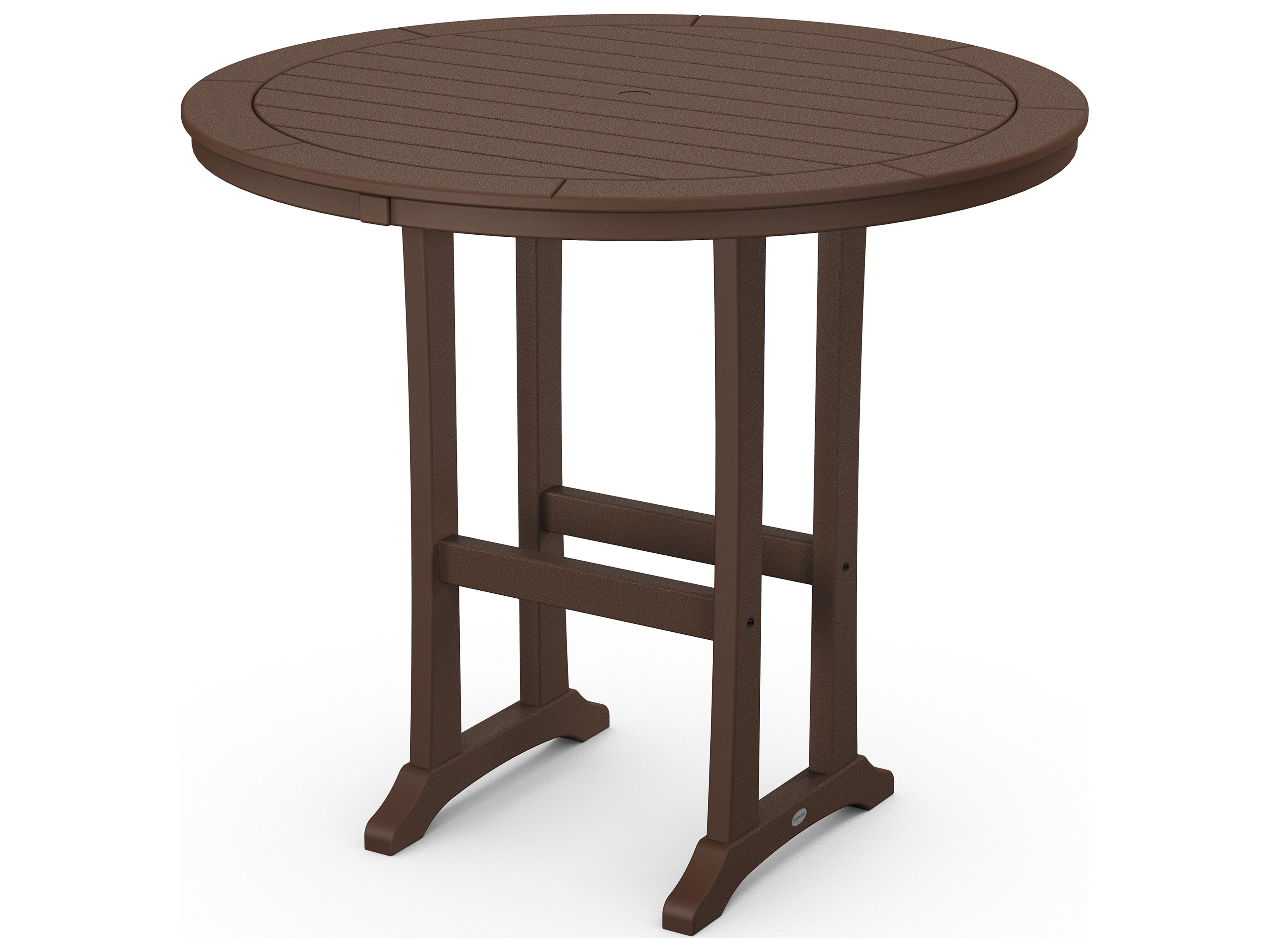 POLYWOOD® Nautical Trestle Recycled Plastic Round Outdoor Patio Bar Table