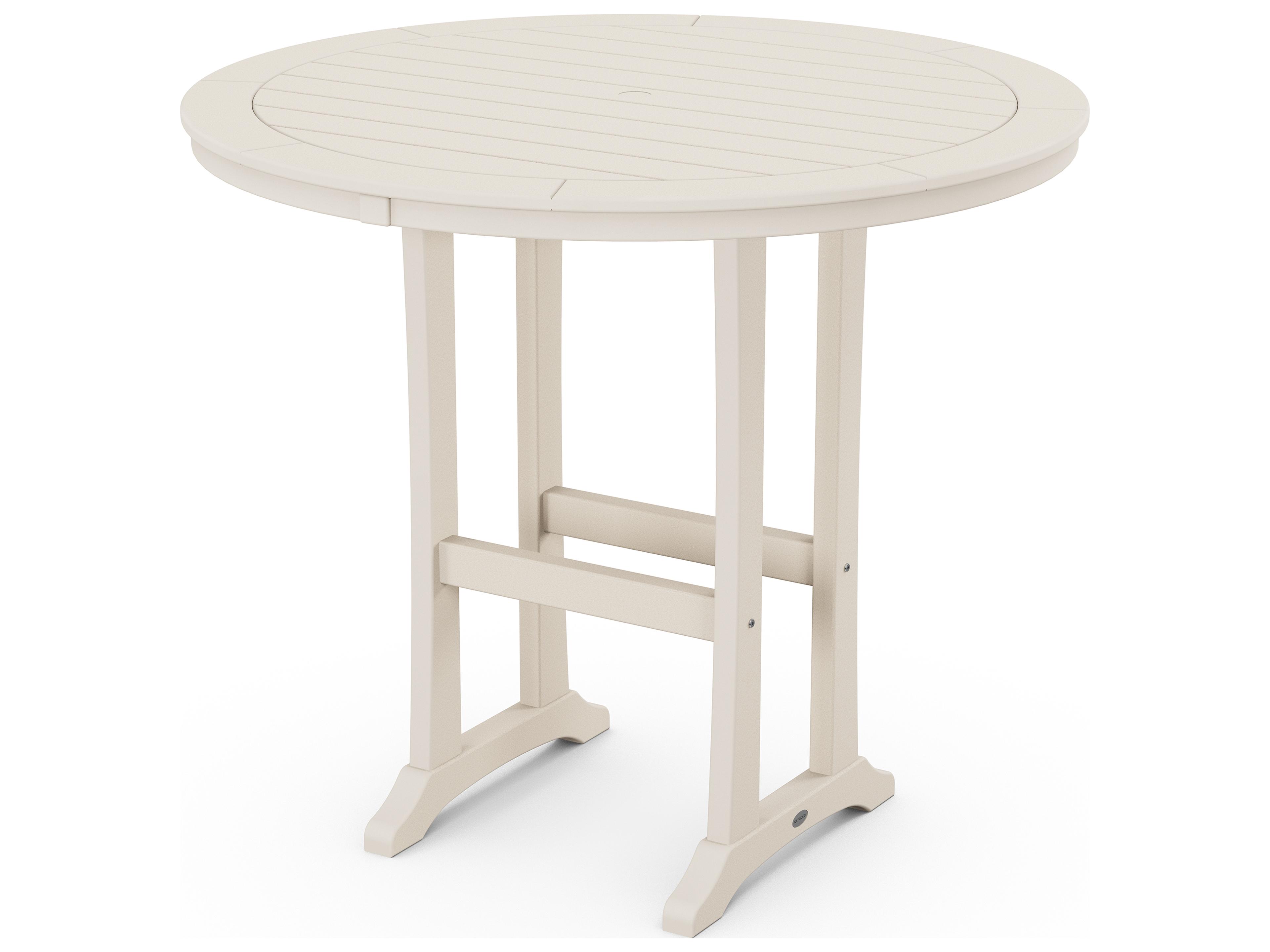POLYWOOD® Nautical Trestle Recycled Plastic Round Outdoor Patio Bar Table