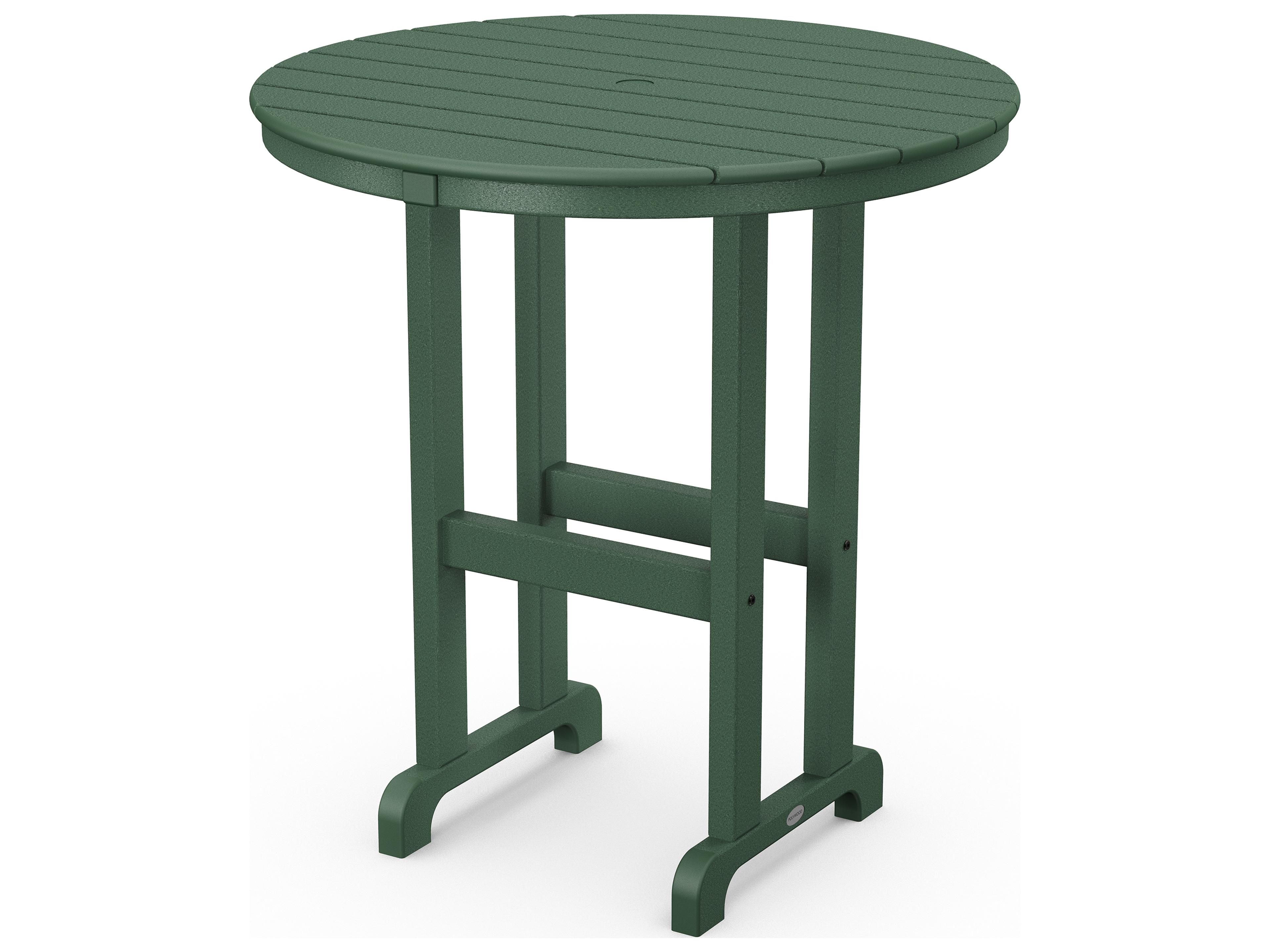 POLYWOOD® Traditional Recycled Plastic Round Outdoor Counter Table with Umbrella Hole