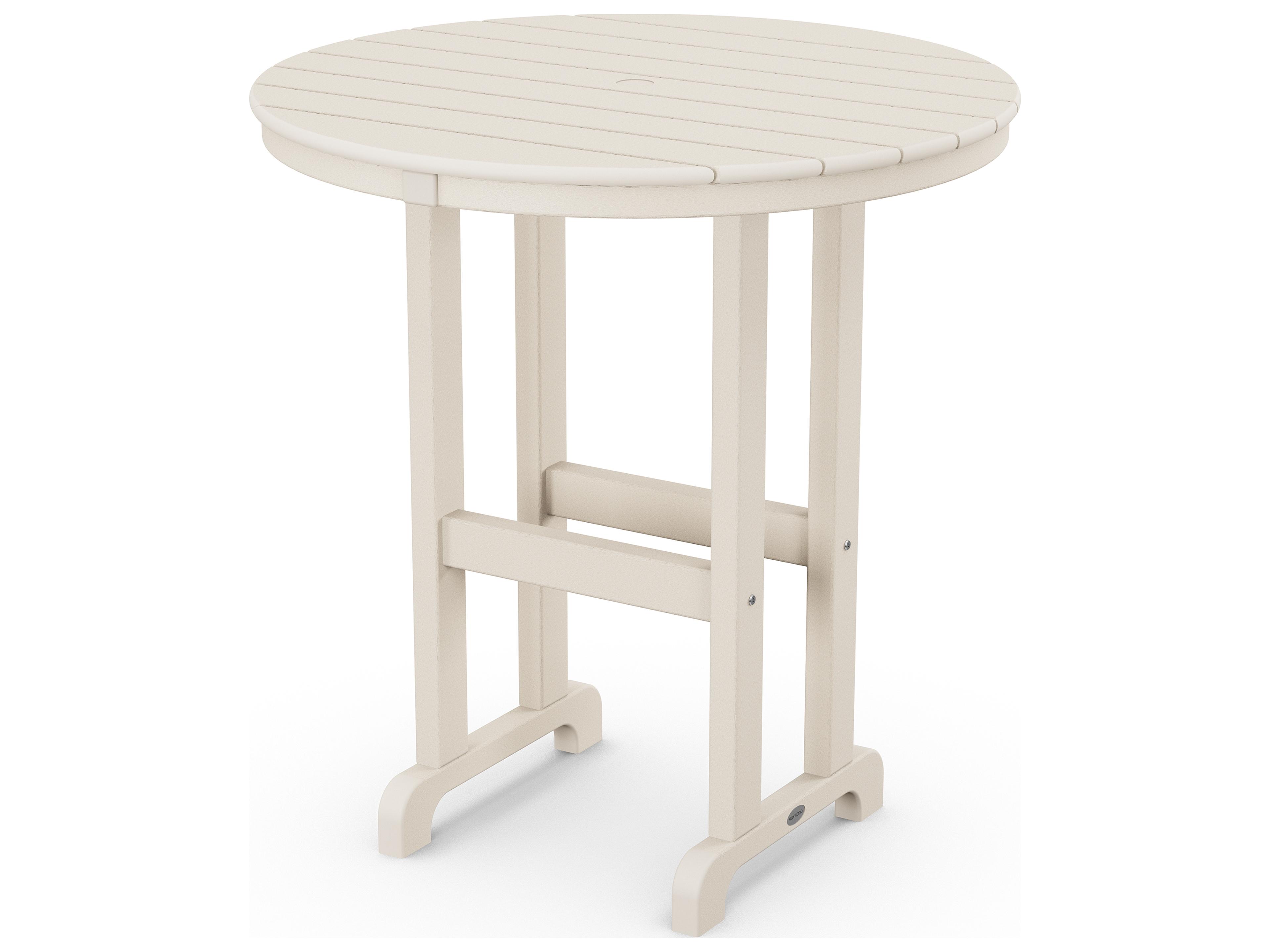 POLYWOOD® Traditional Recycled Plastic Round Outdoor Counter Table with Umbrella Hole