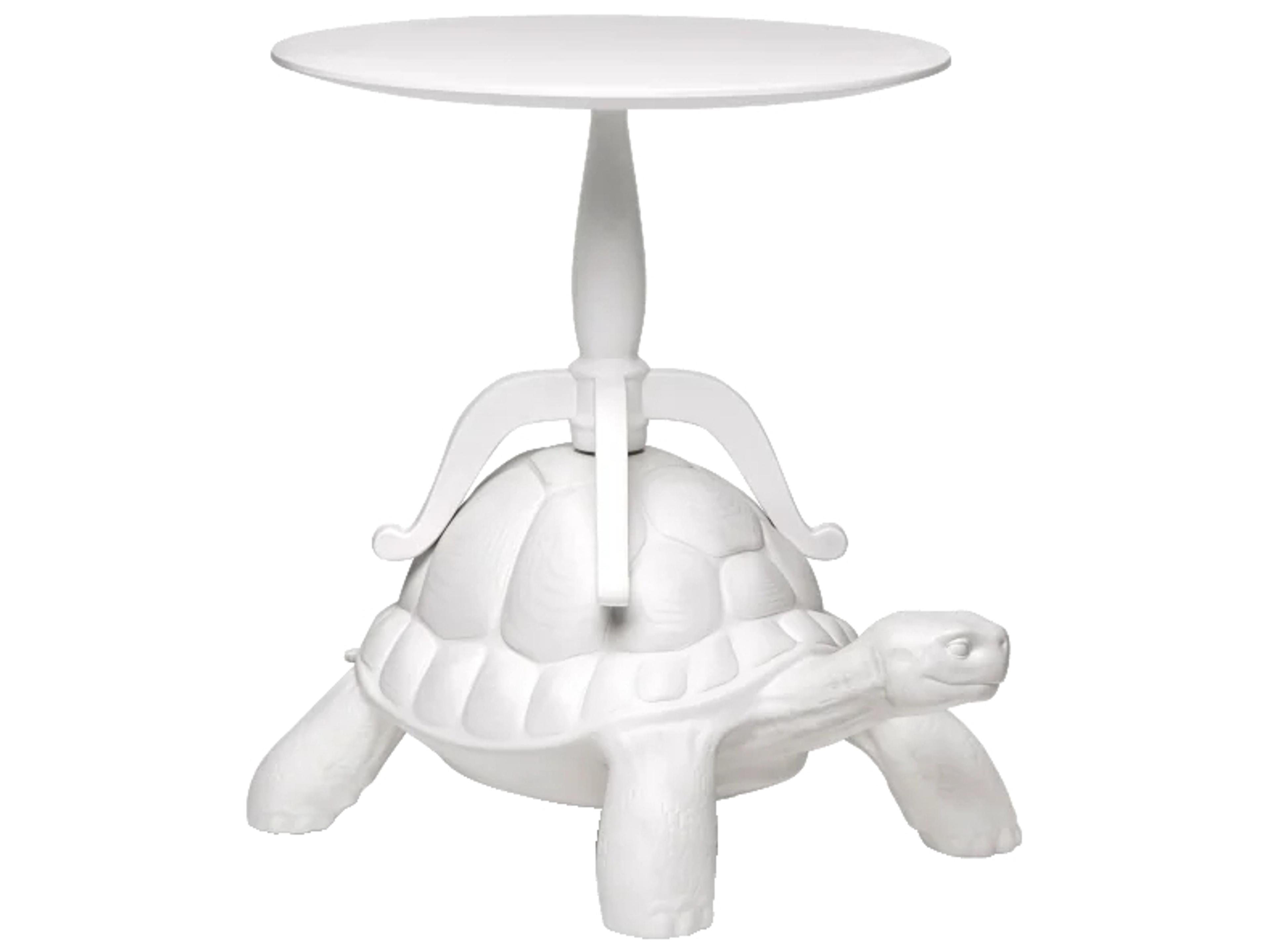 Turtle Carry Round Wood White Coffee Table