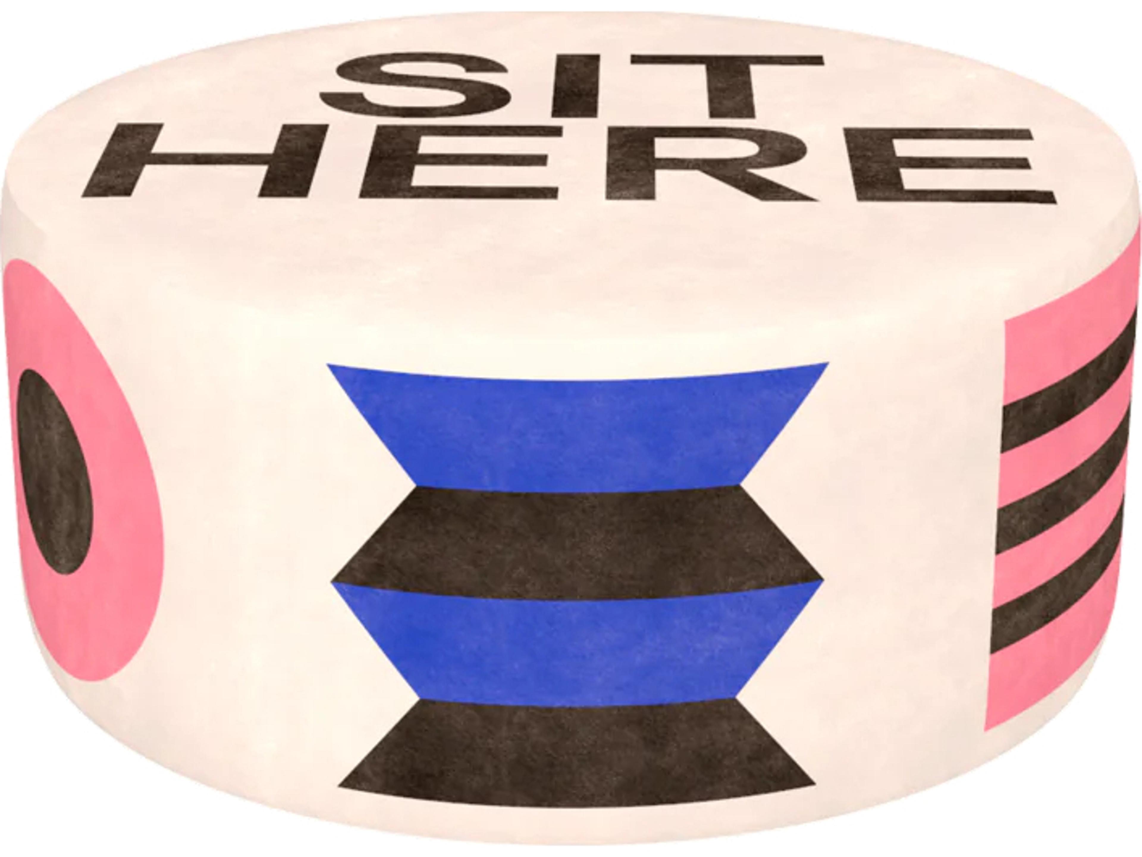 Oggian White Sit Here Upholstered Pouf