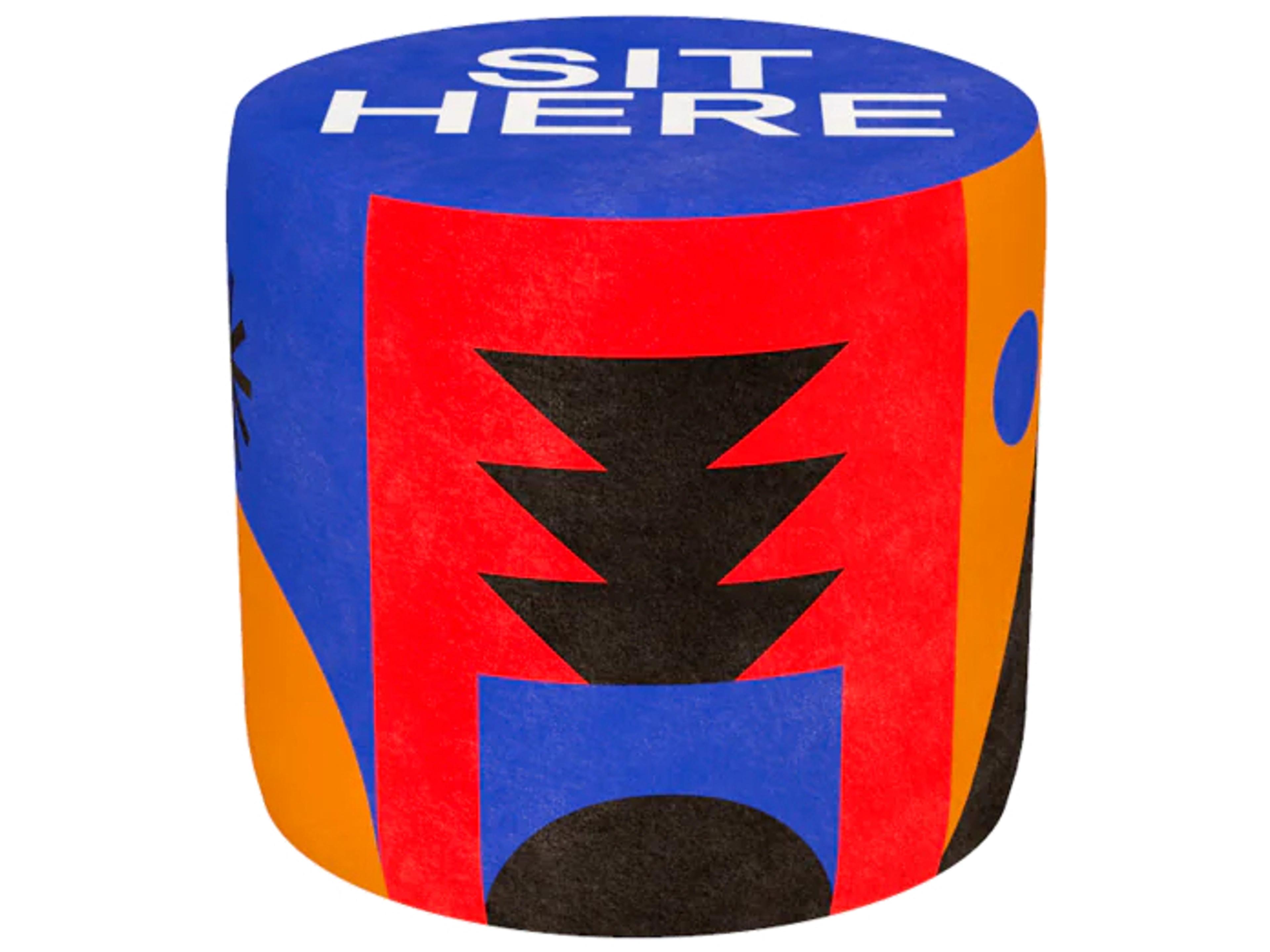 Oggian Blue Sit Here Upholstered Pouf