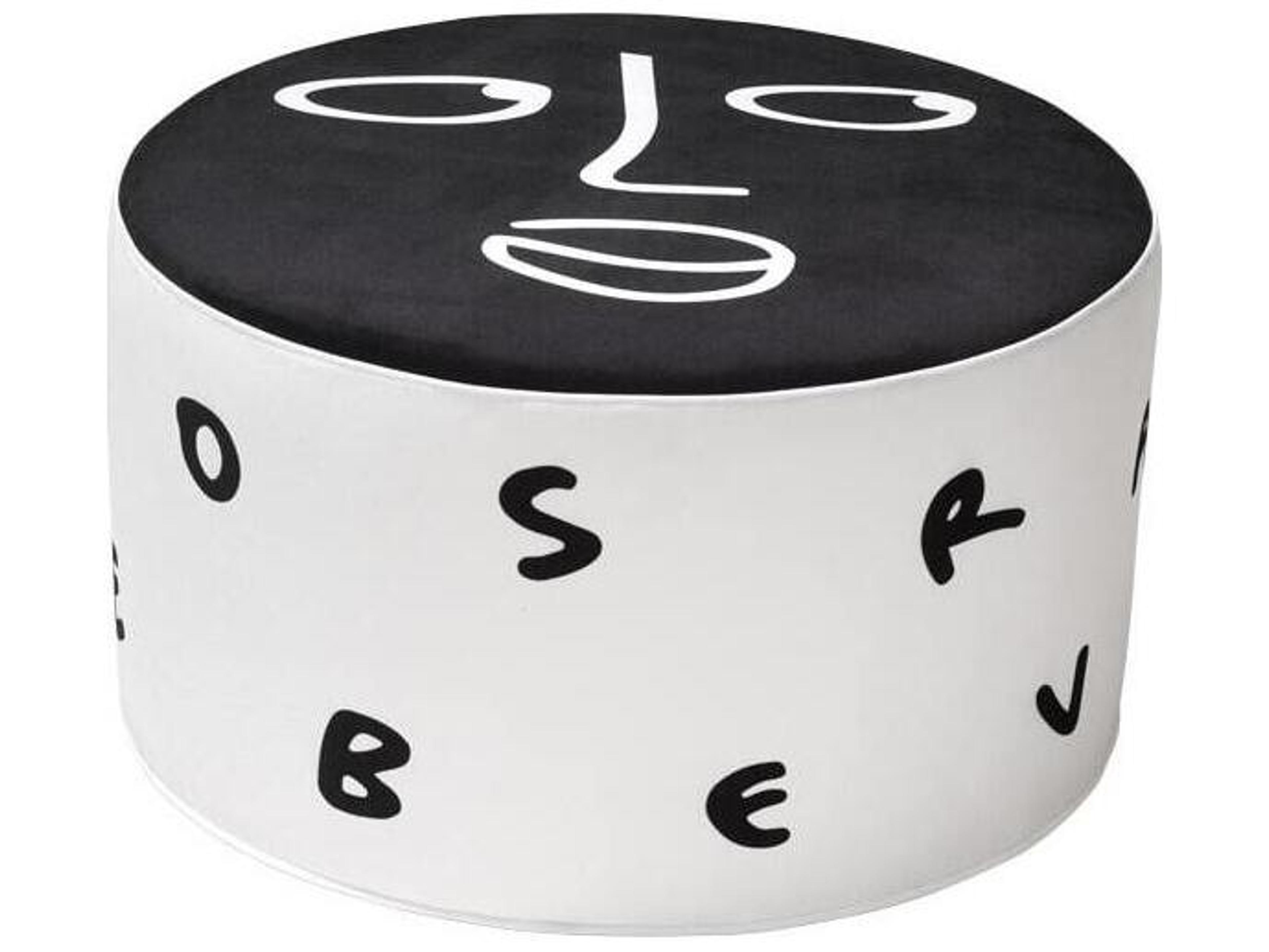 Linescapes White Black Midnight Monologue Upholstered Pouf