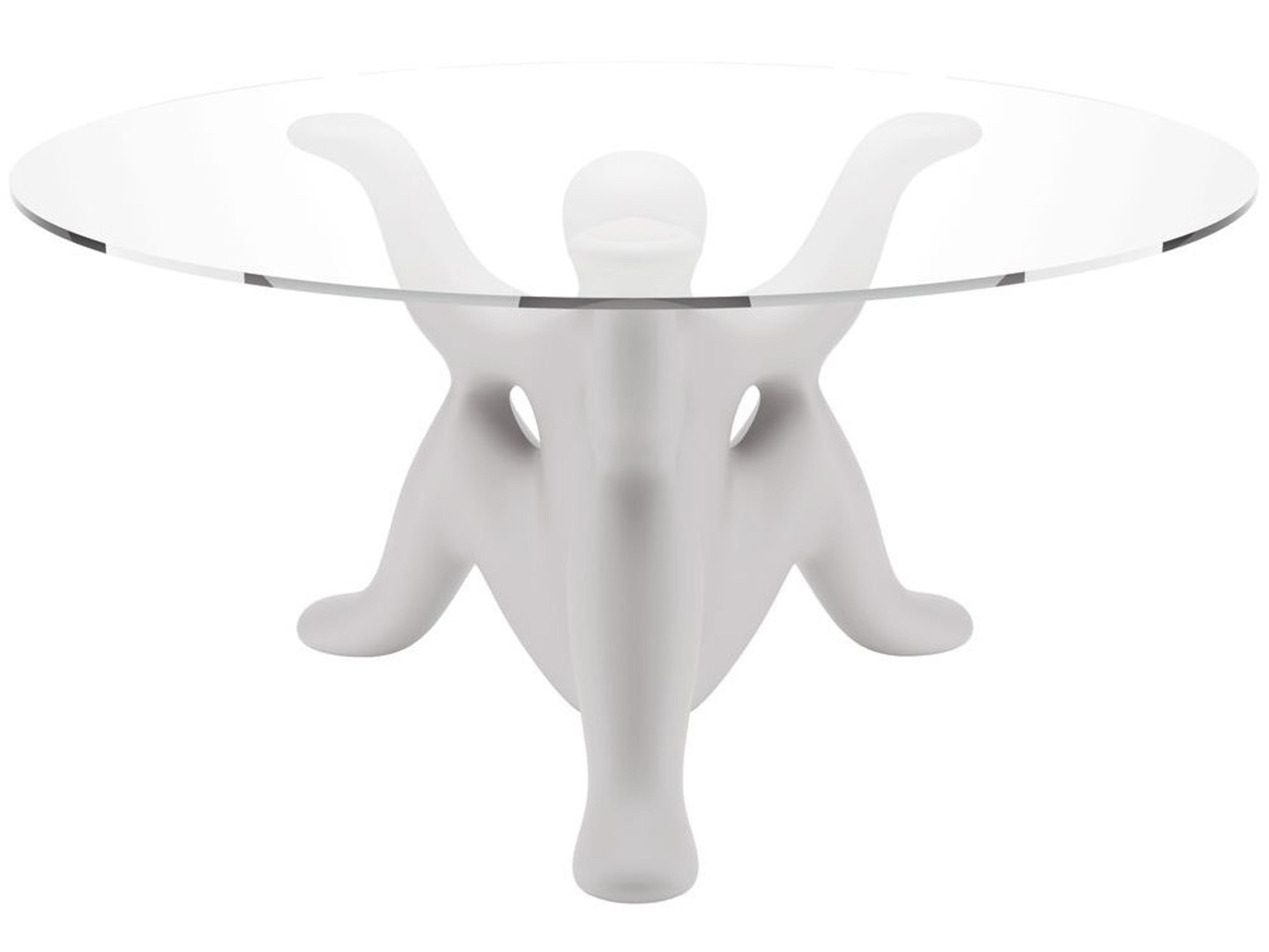 Qeeboo Helpyourself Round Glass White Dining Table