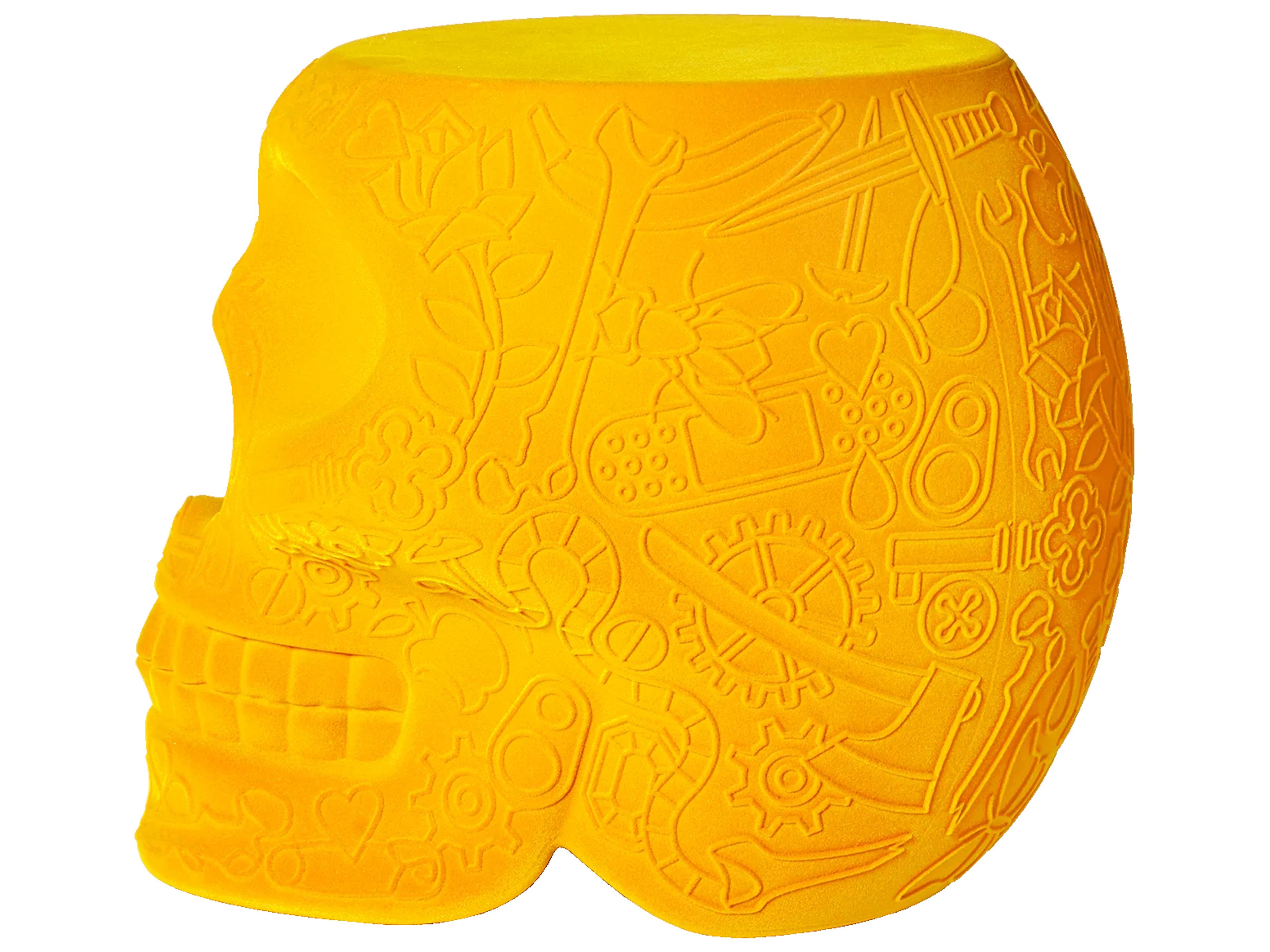 Qeeboo Mexico Dark Gold Velvet Upholstered Accent Stool and Side Table