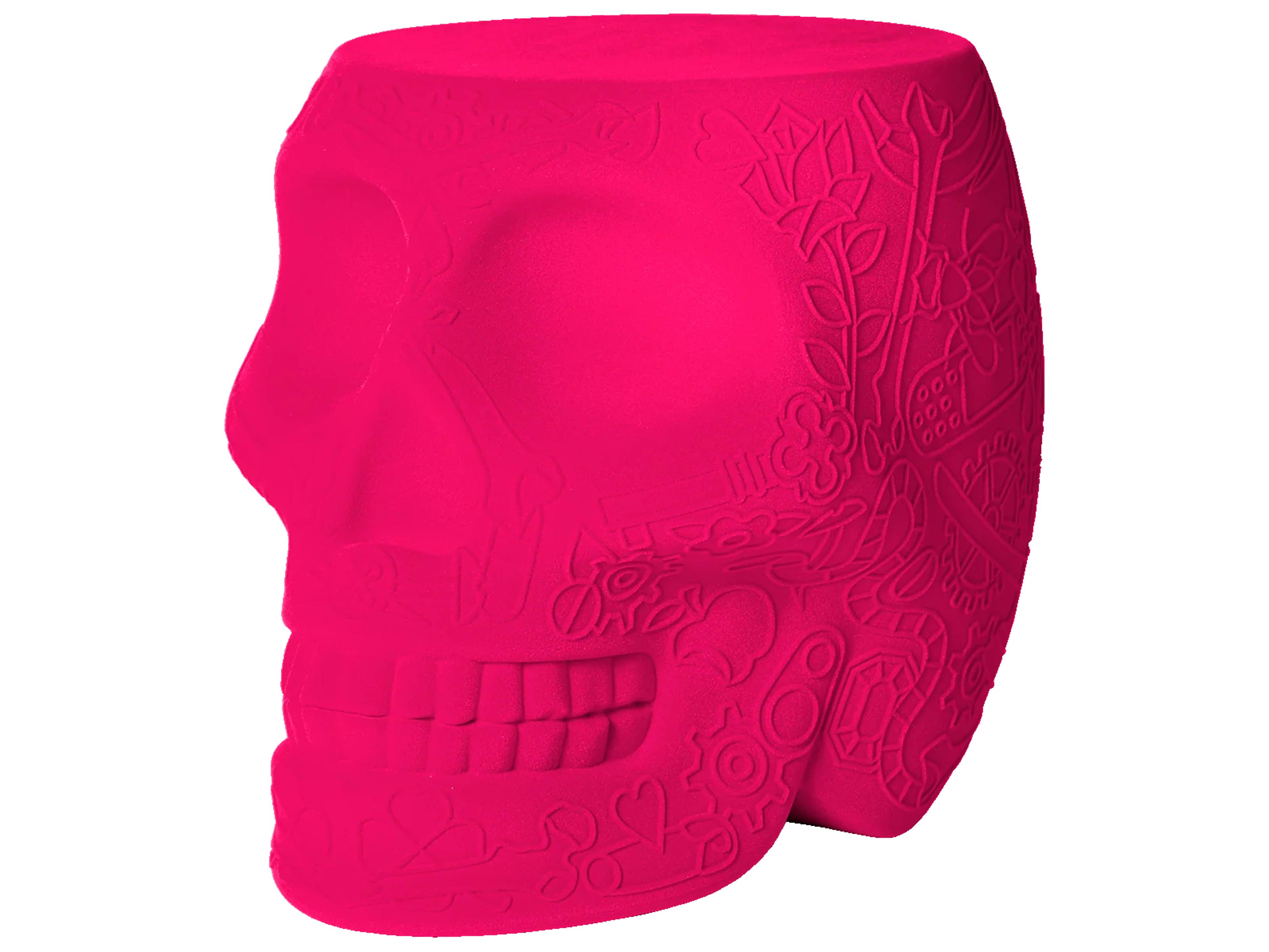 Qeeboo Mexico Fuchsia Velvet Pink Upholstered Accent Stool and Side Table