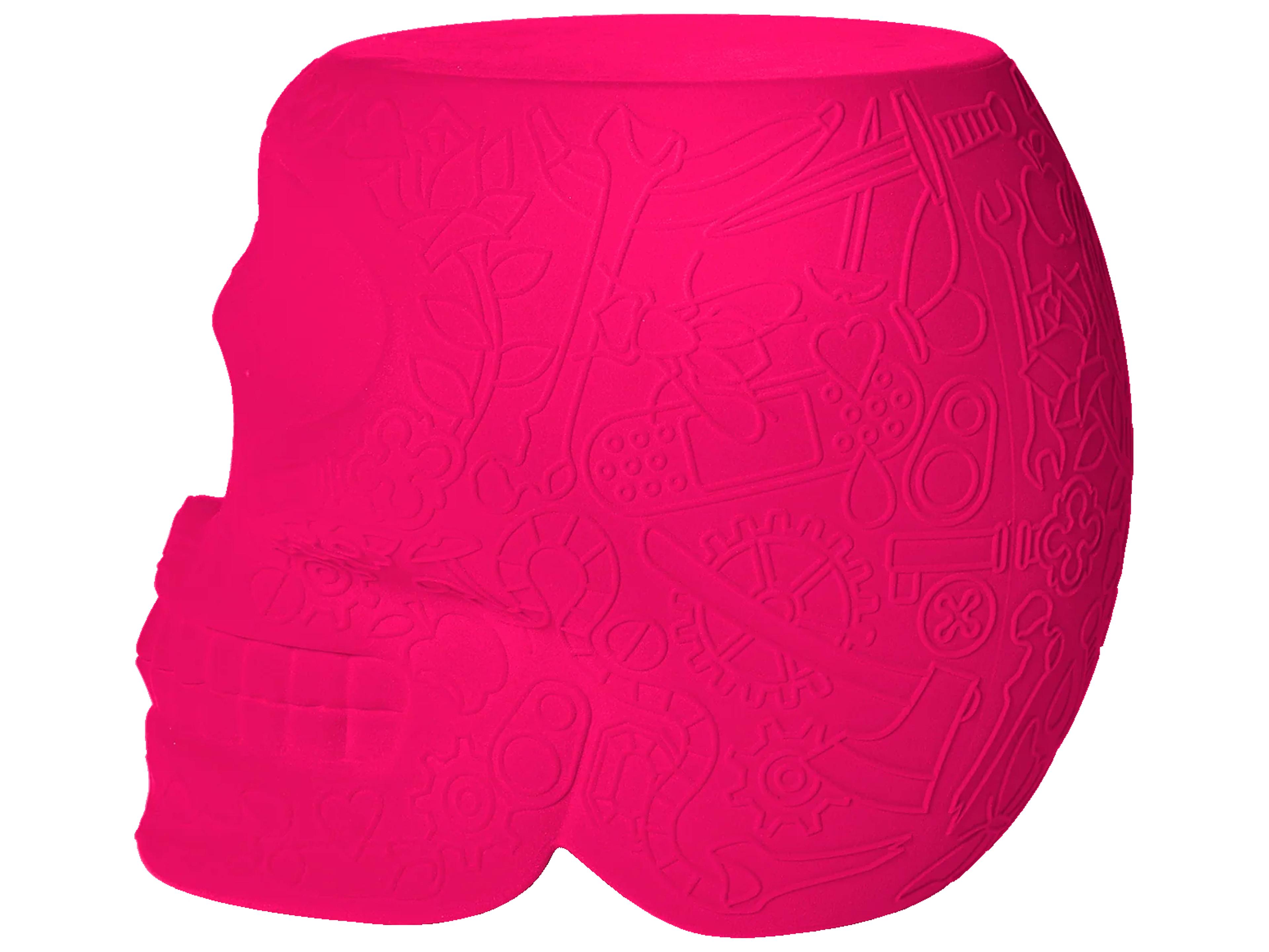 Qeeboo Mexico Fuchsia Velvet Pink Upholstered Accent Stool and Side Table