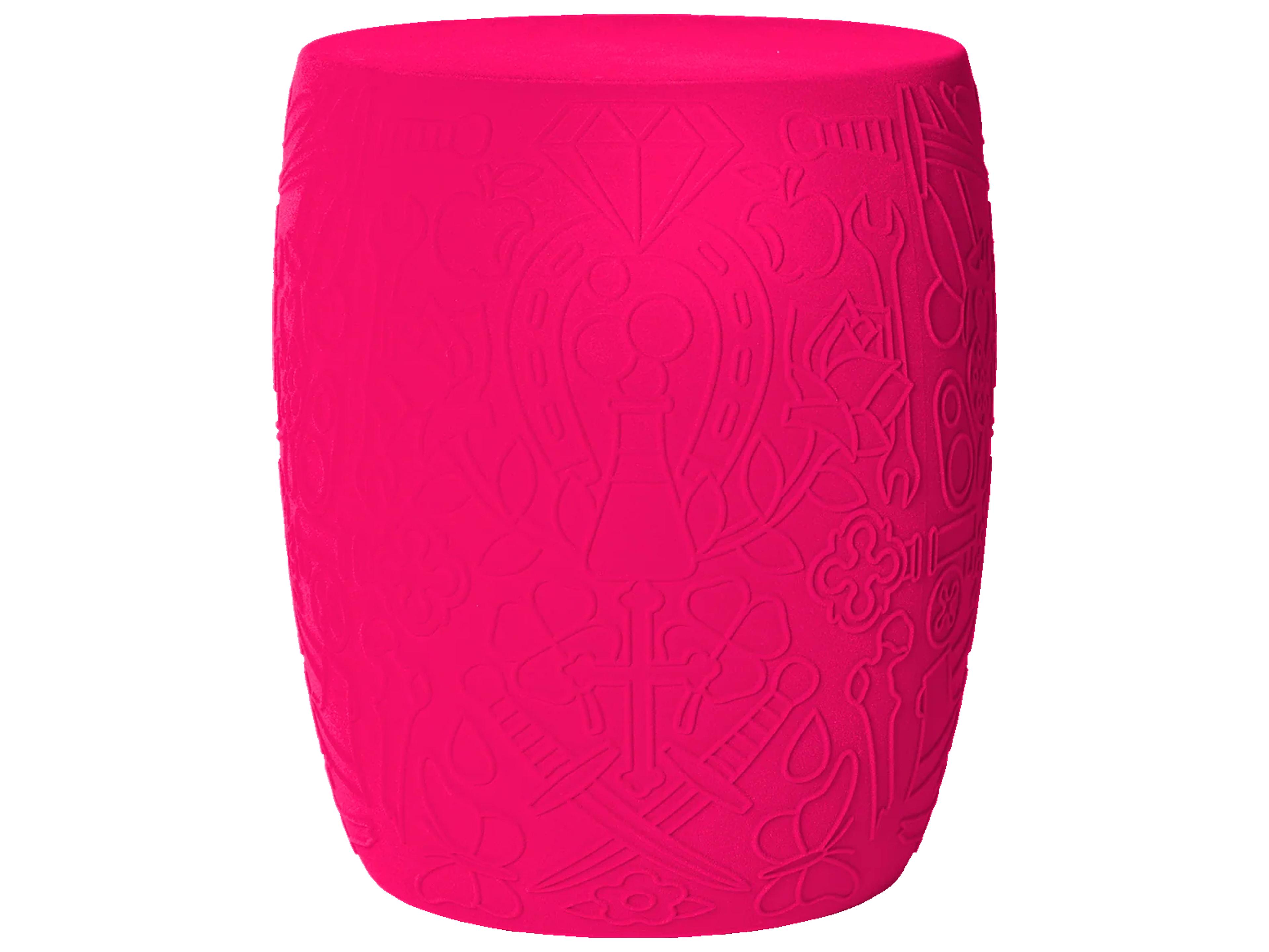 Qeeboo Mexico Fuchsia Velvet Pink Upholstered Accent Stool and Side Table