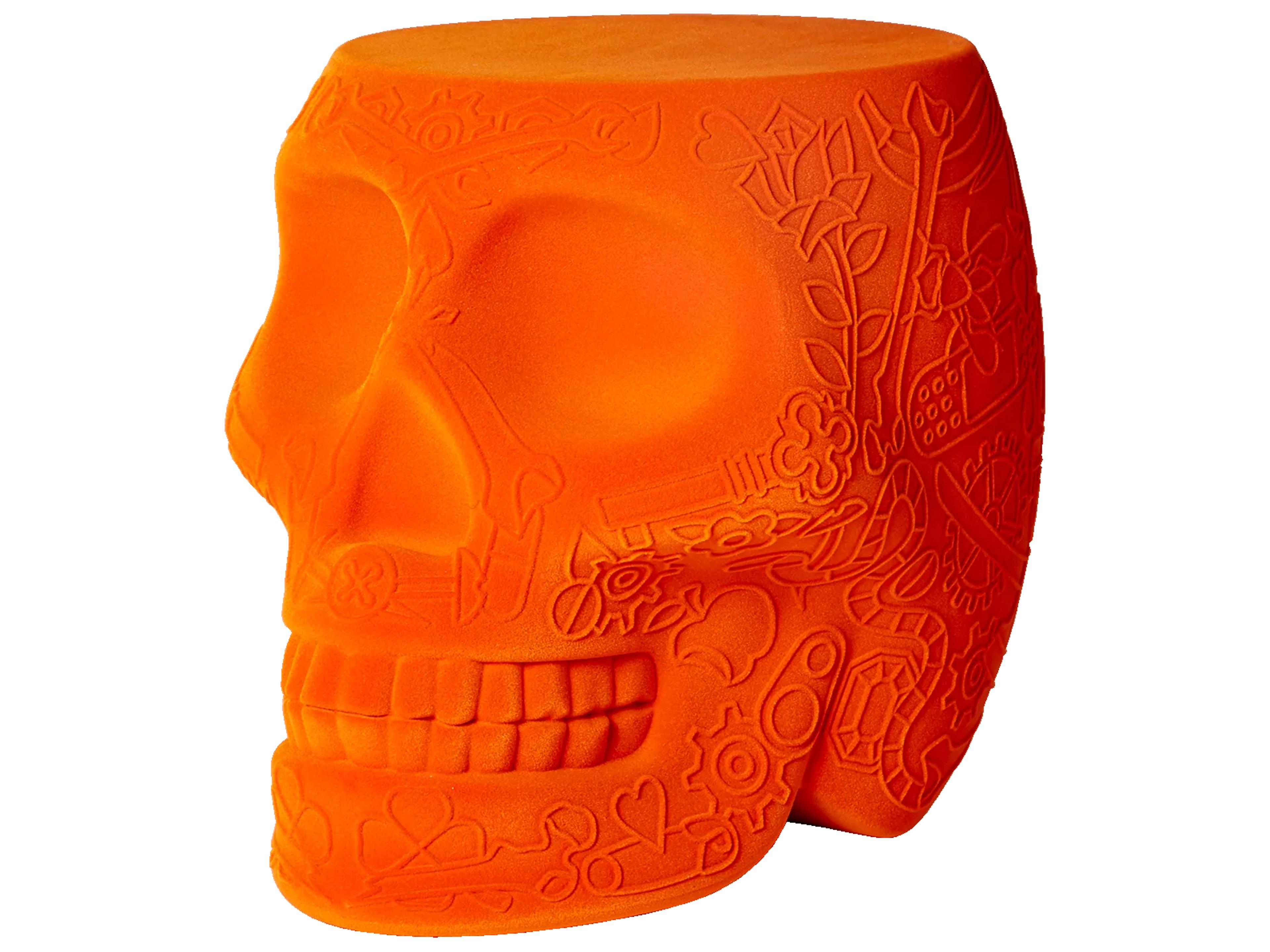 Qeeboo Mexico Orange Velvet Upholstered Accent Stool and Side Table