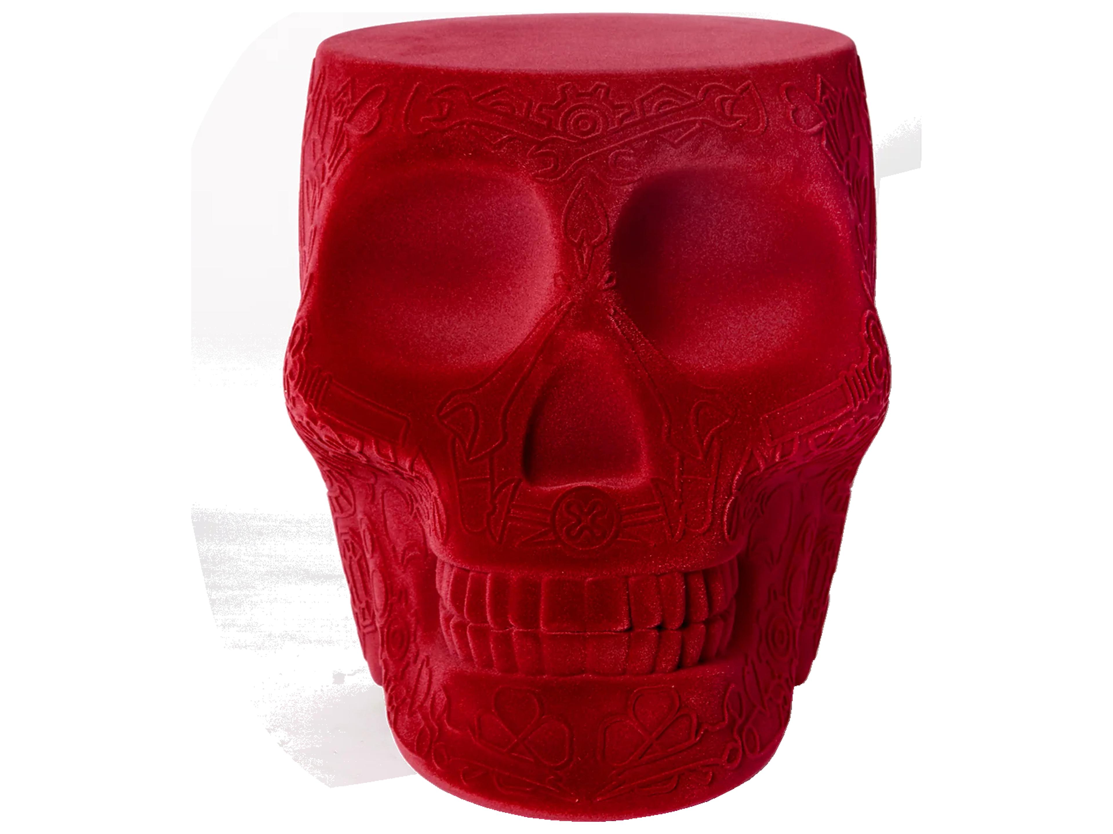 Mexico Red Velvet Upholstered Accent Stool and Side Table