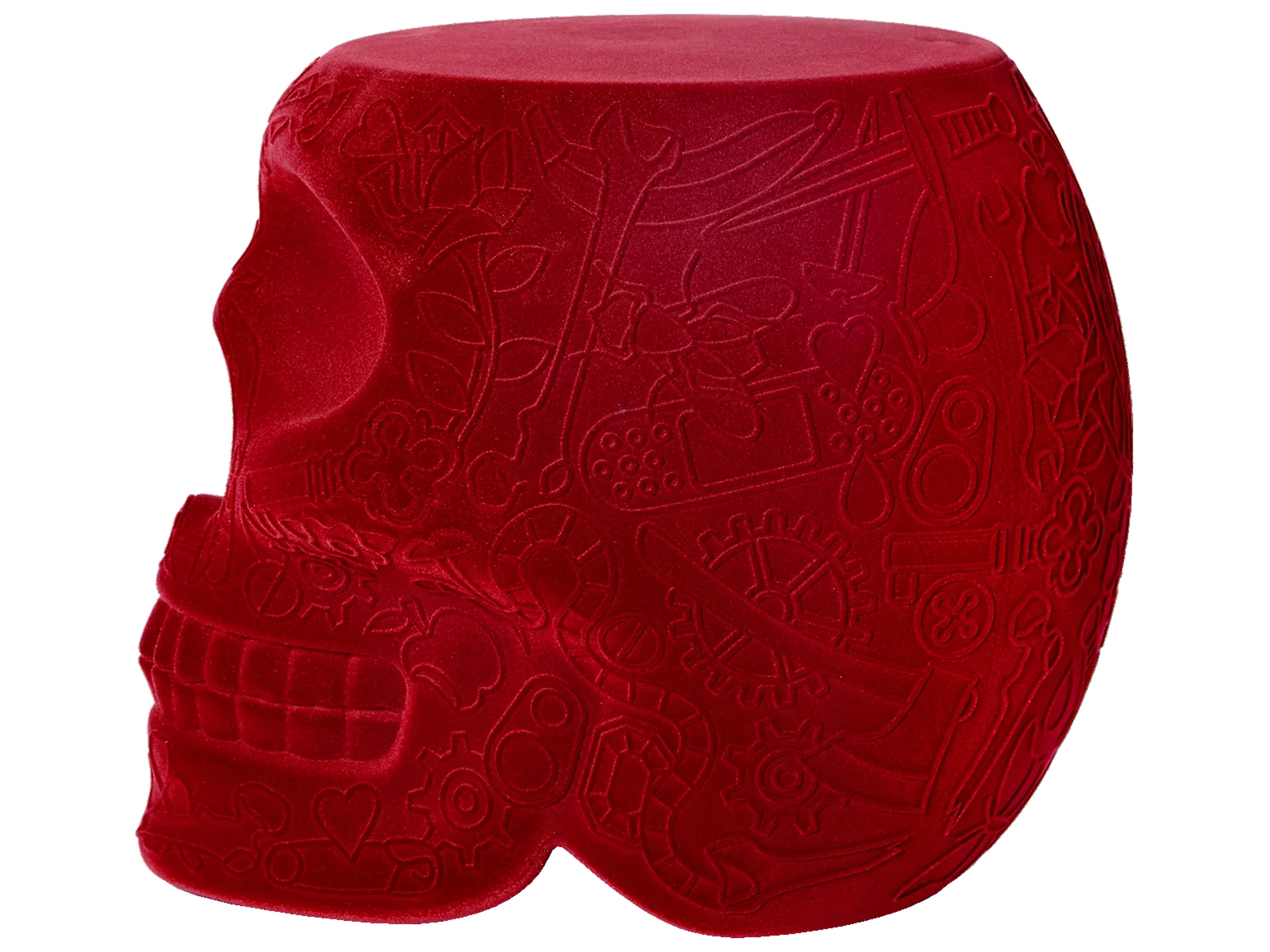 Qeeboo Mexico Red Velvet Upholstered Accent Stool and Side Table