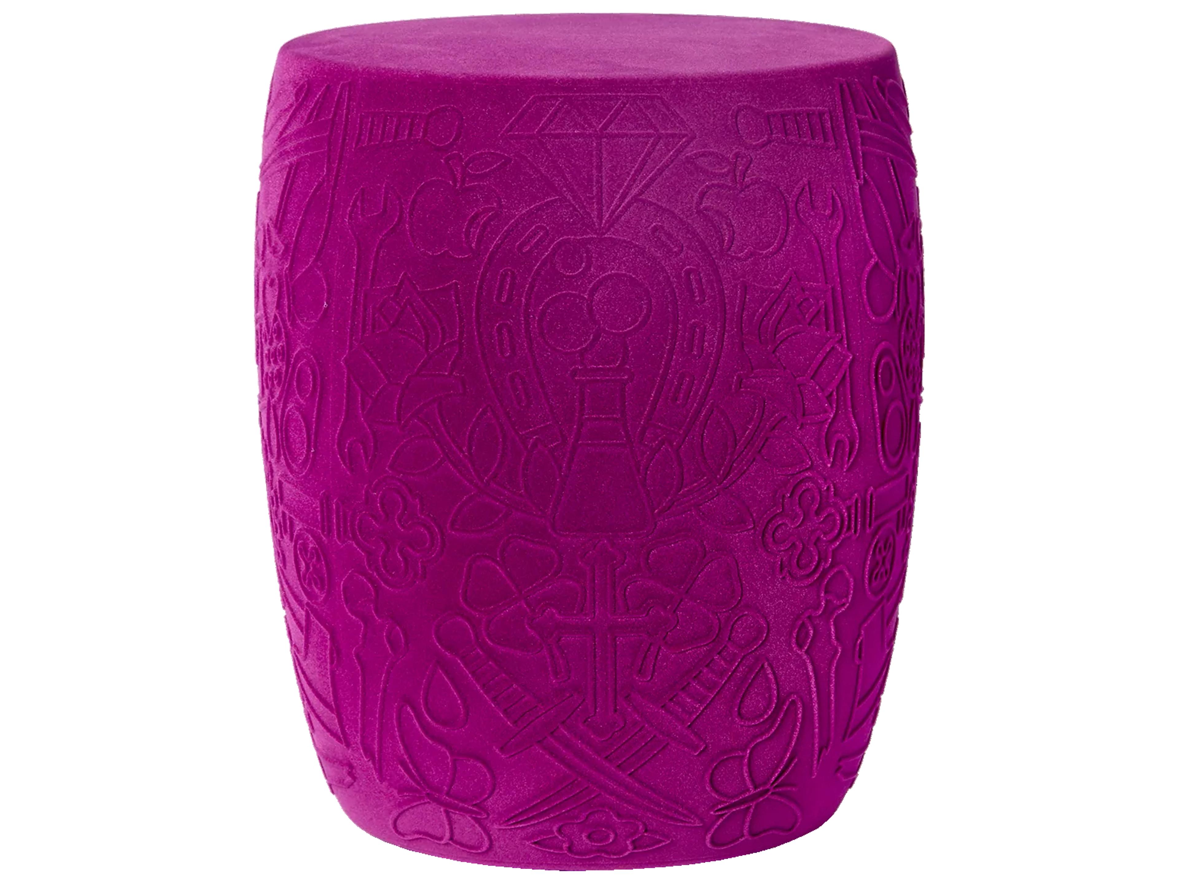 Qeeboo Mexico Violet Velvet Purple Upholstered Accent Stool and Side Table