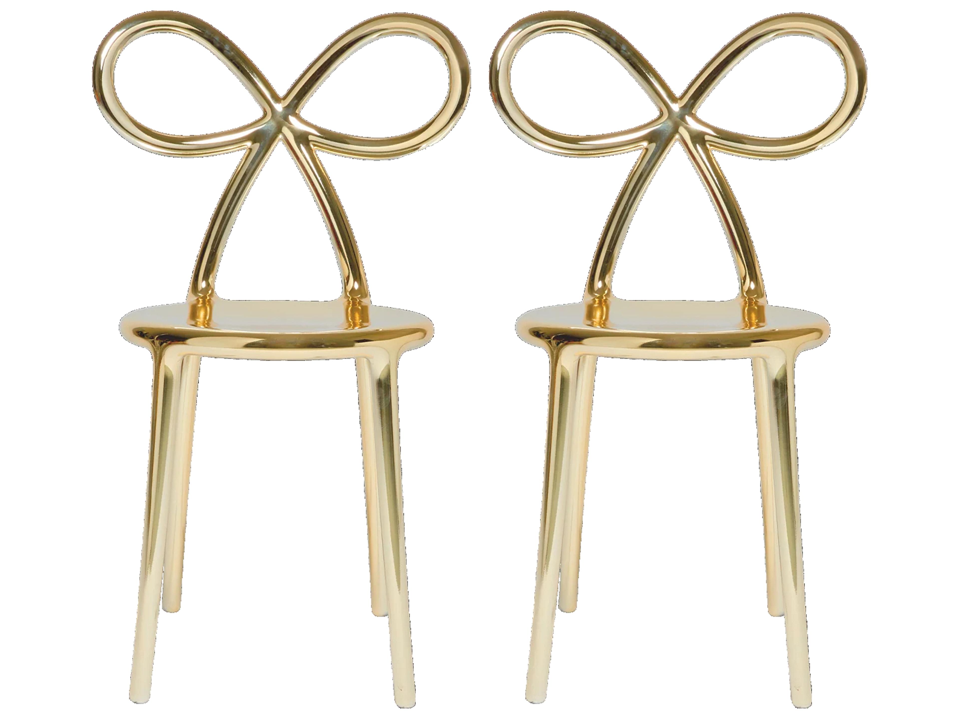 Qeeboo Ribbon Gold Armless Dining Chair (Set of 2)