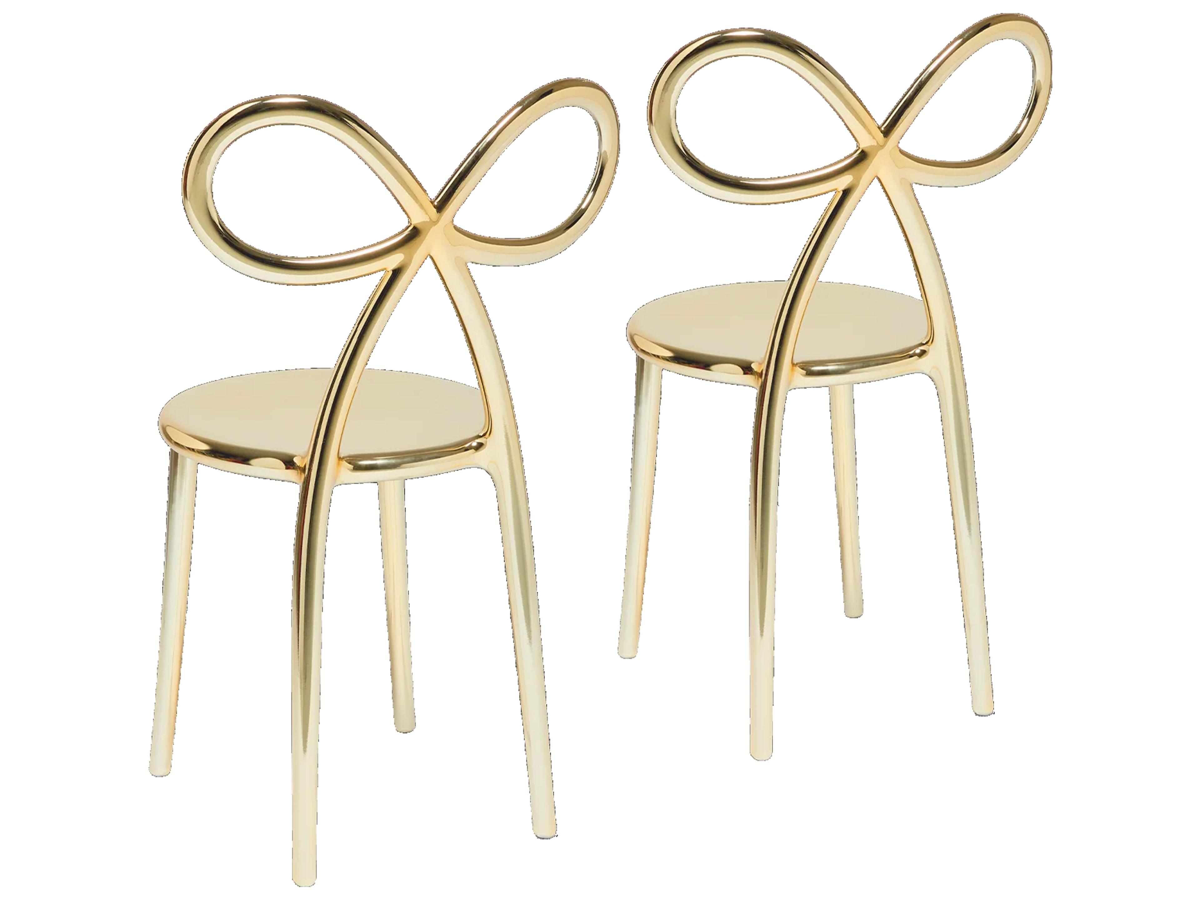 Qeeboo Ribbon Gold Armless Dining Chair (Set of 2)