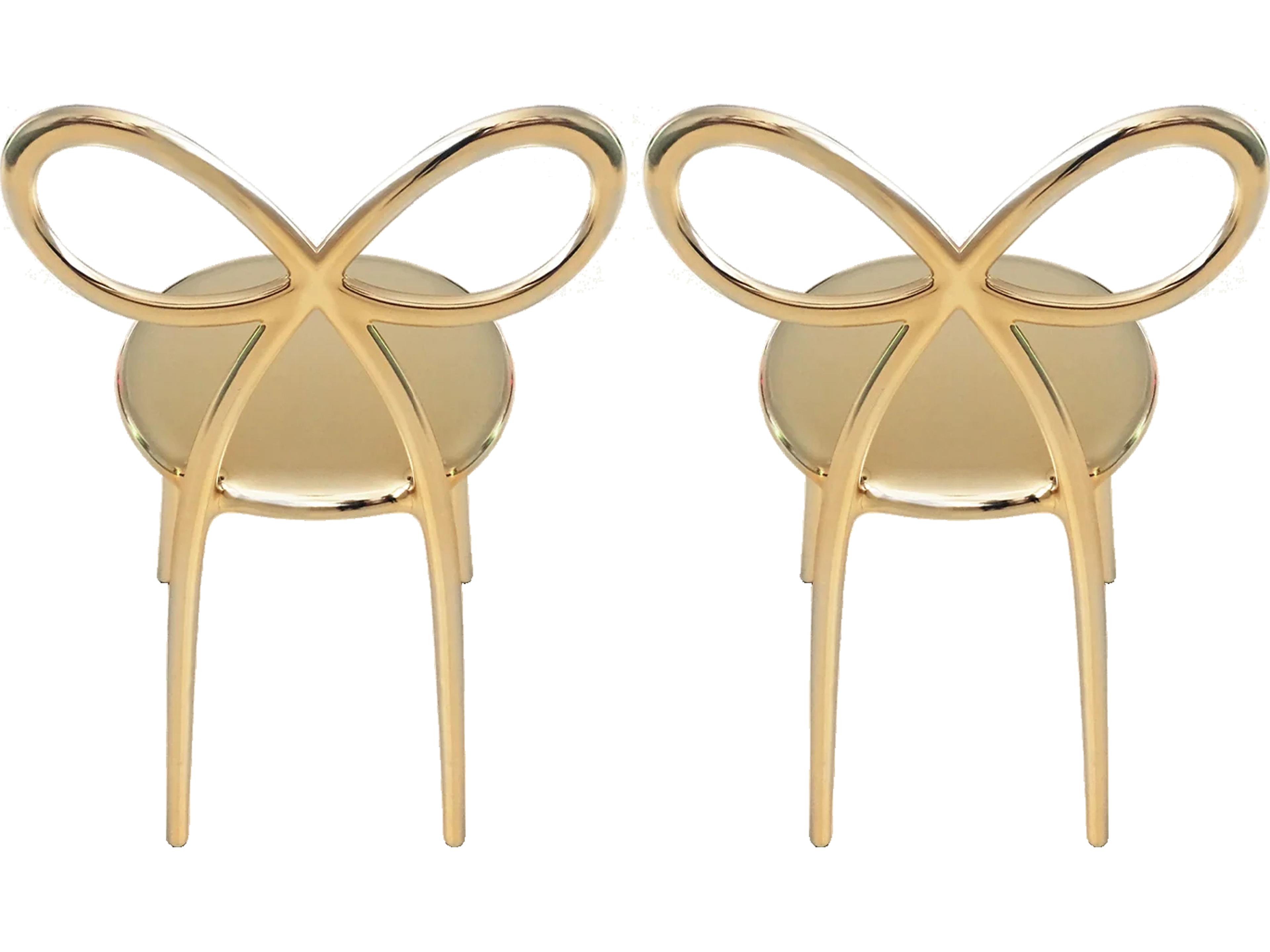 Qeeboo Ribbon Gold Armless Dining Chair (Set of 2)