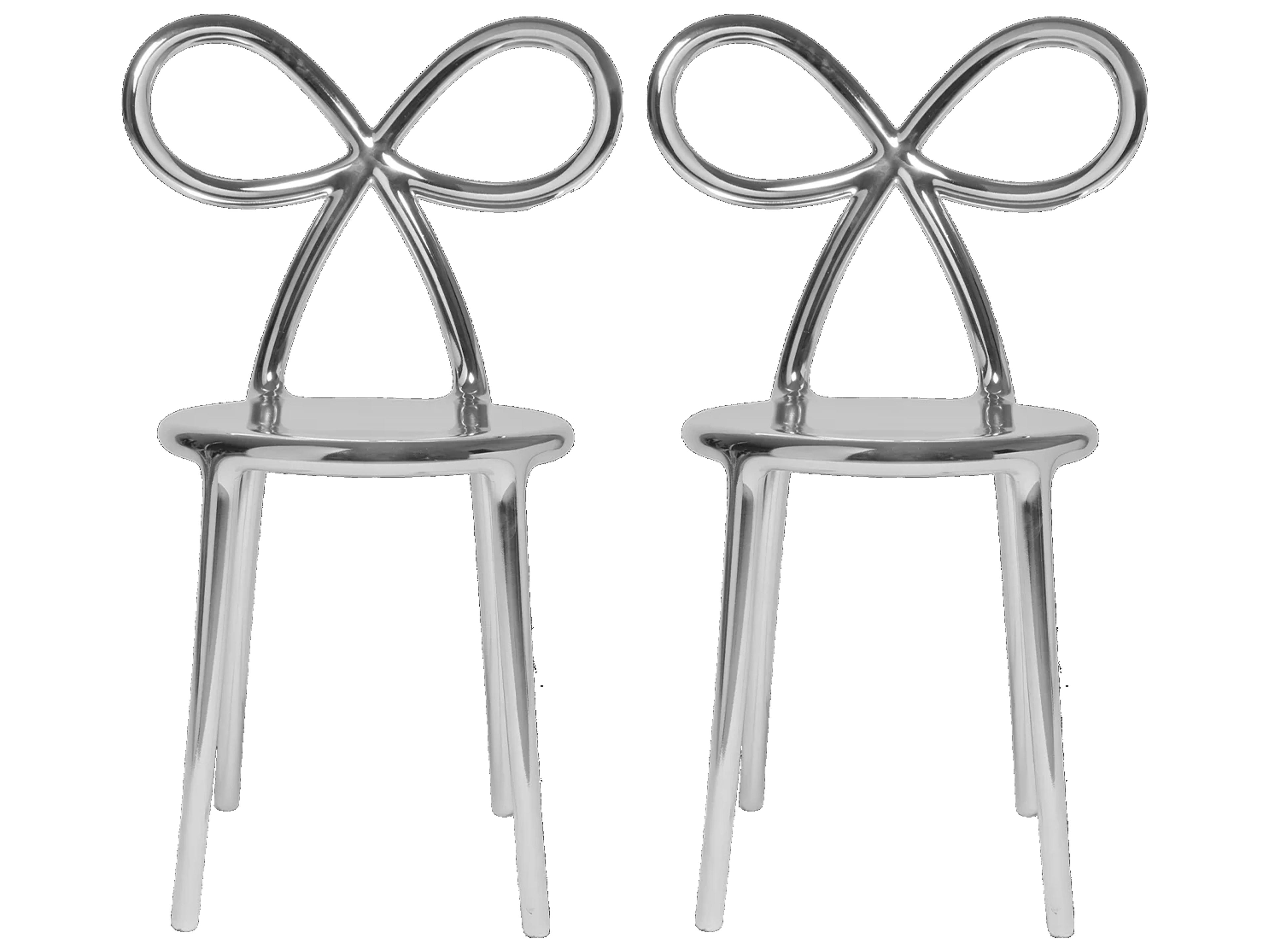 Qeeboo Ribbon Silver Armless Dining Chair (Set of 2)