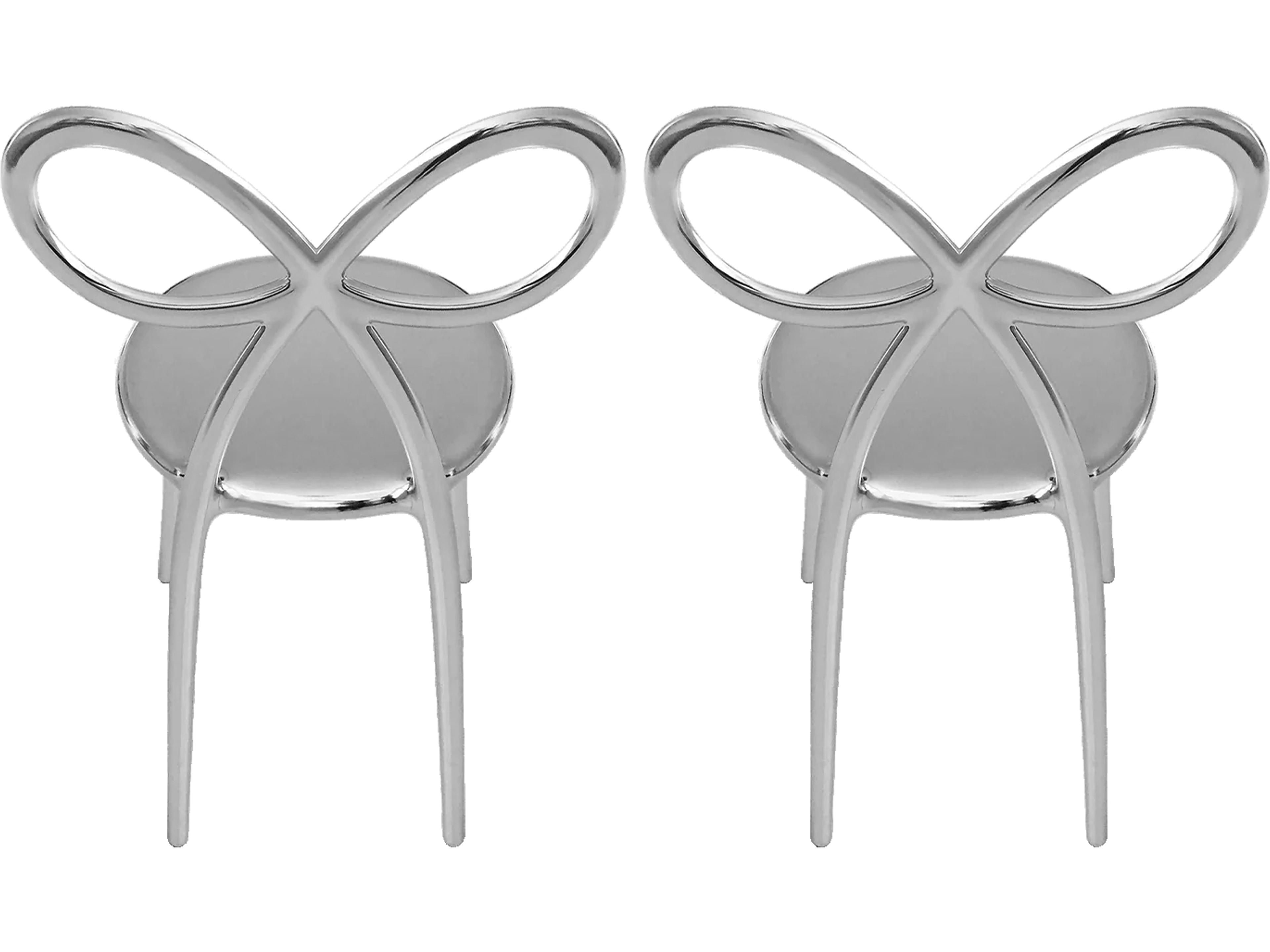 Qeeboo Ribbon Silver Armless Dining Chair (Set of 2)