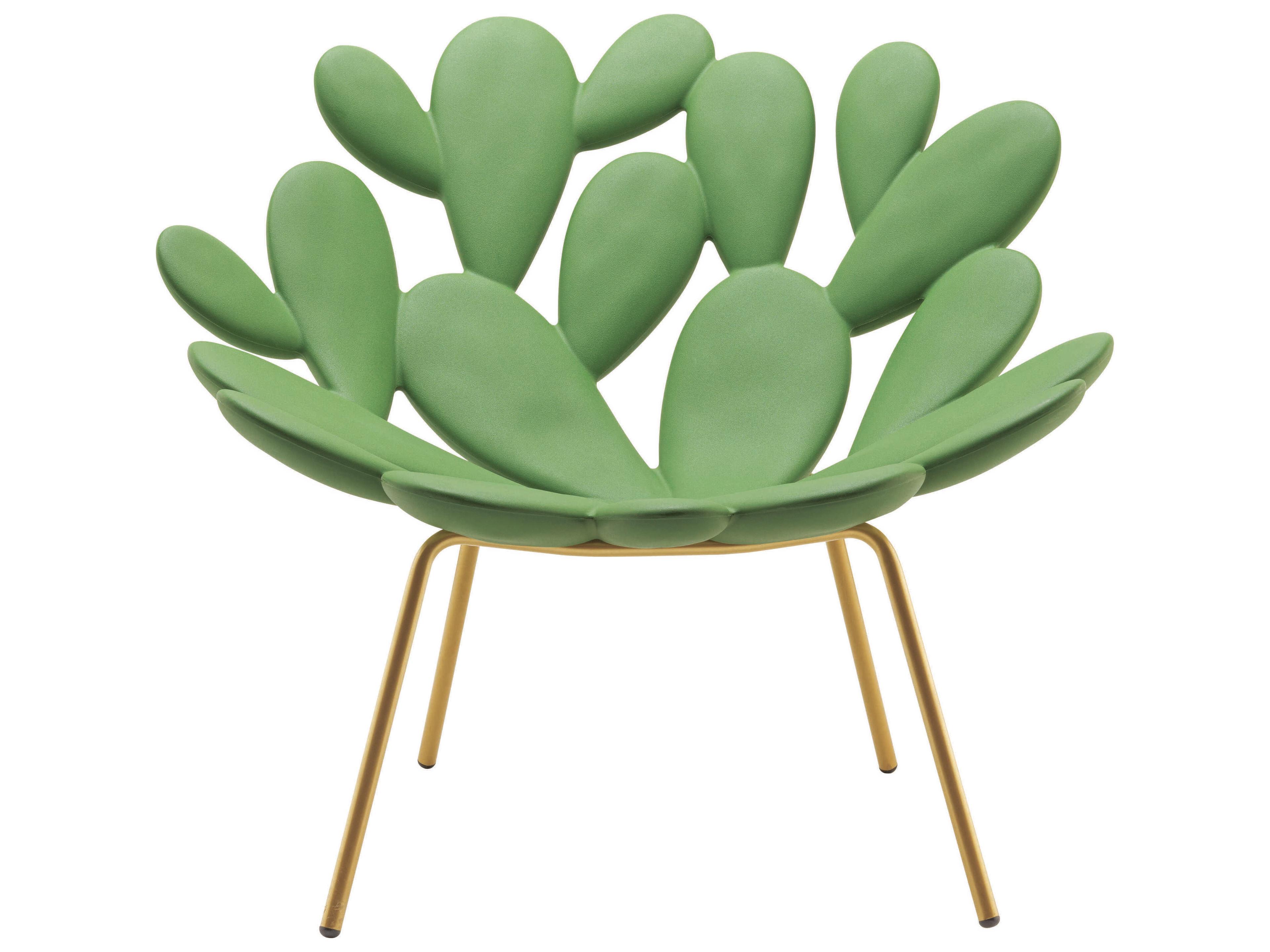 Qeeboo Outdoor Filicudi Balsam Green Brass Recycled Plastic Lounge Chair