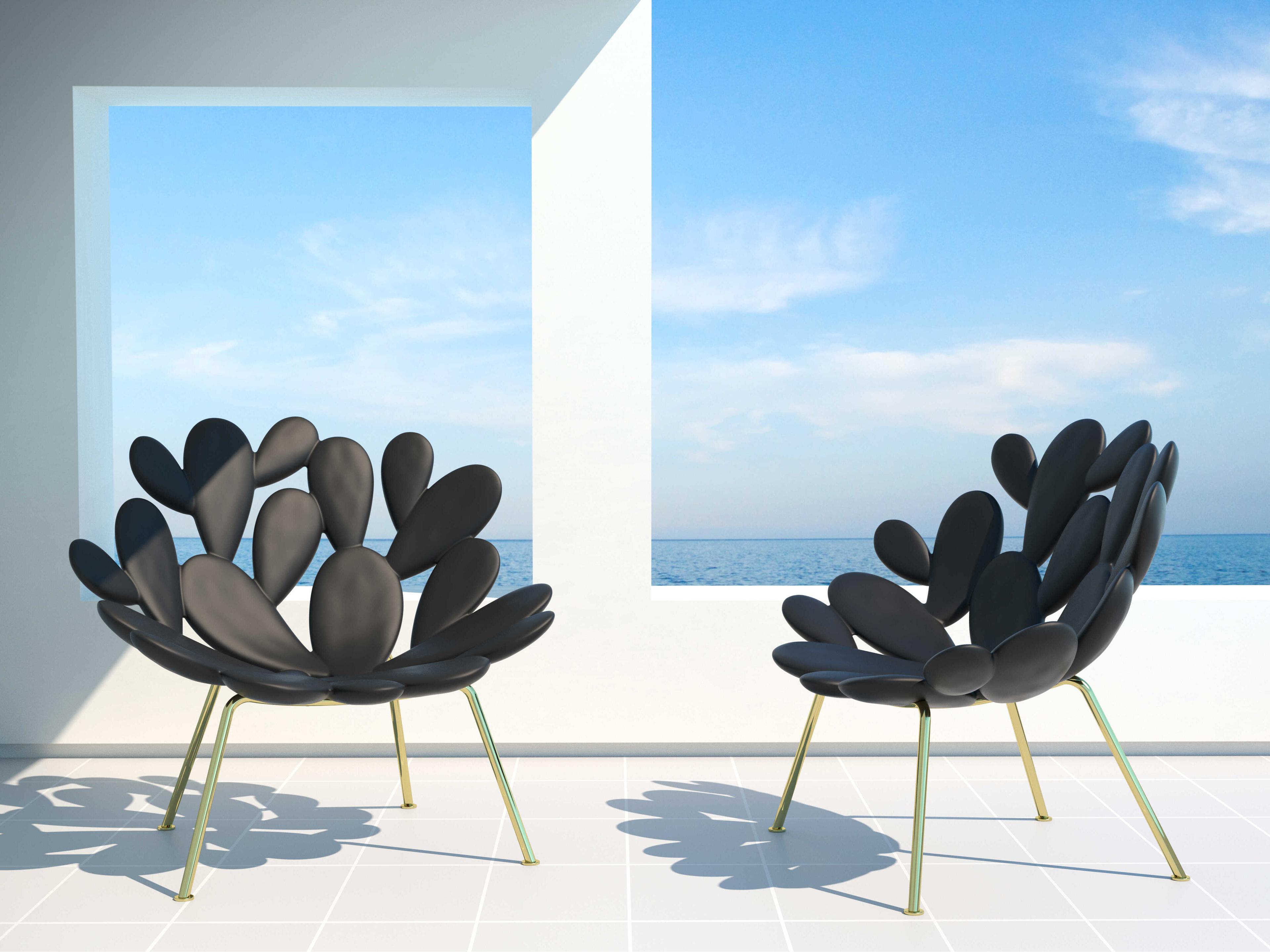 Qeeboo Outdoor Filicudi Black Brass Recycled Plastic Lounge Chair