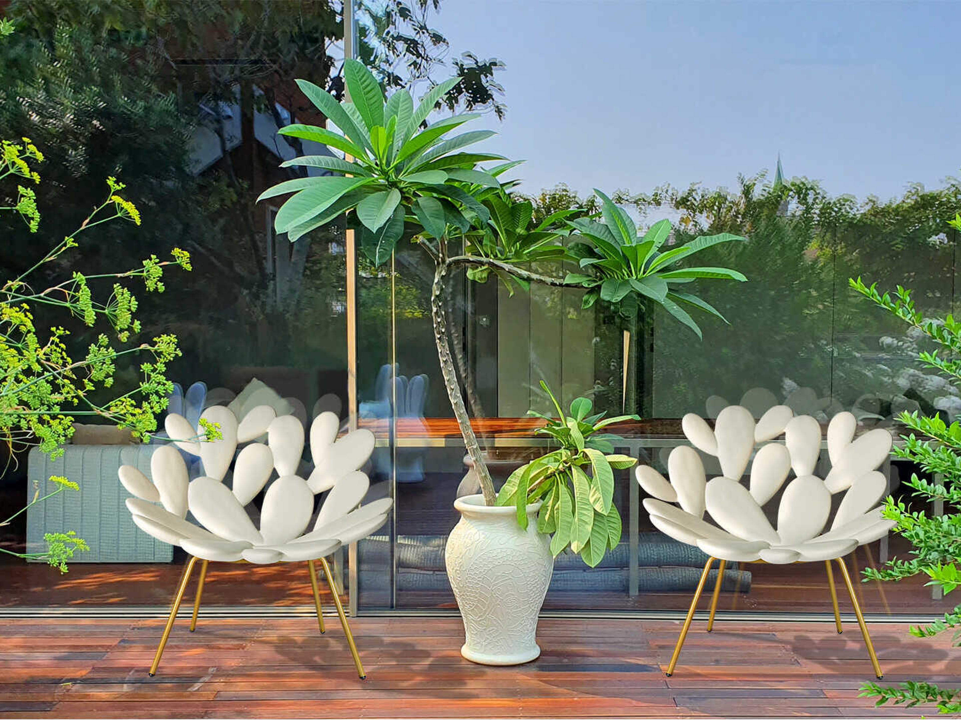 Qeeboo Outdoor Filicudi White Brass Recycled Plastic Lounge Chair