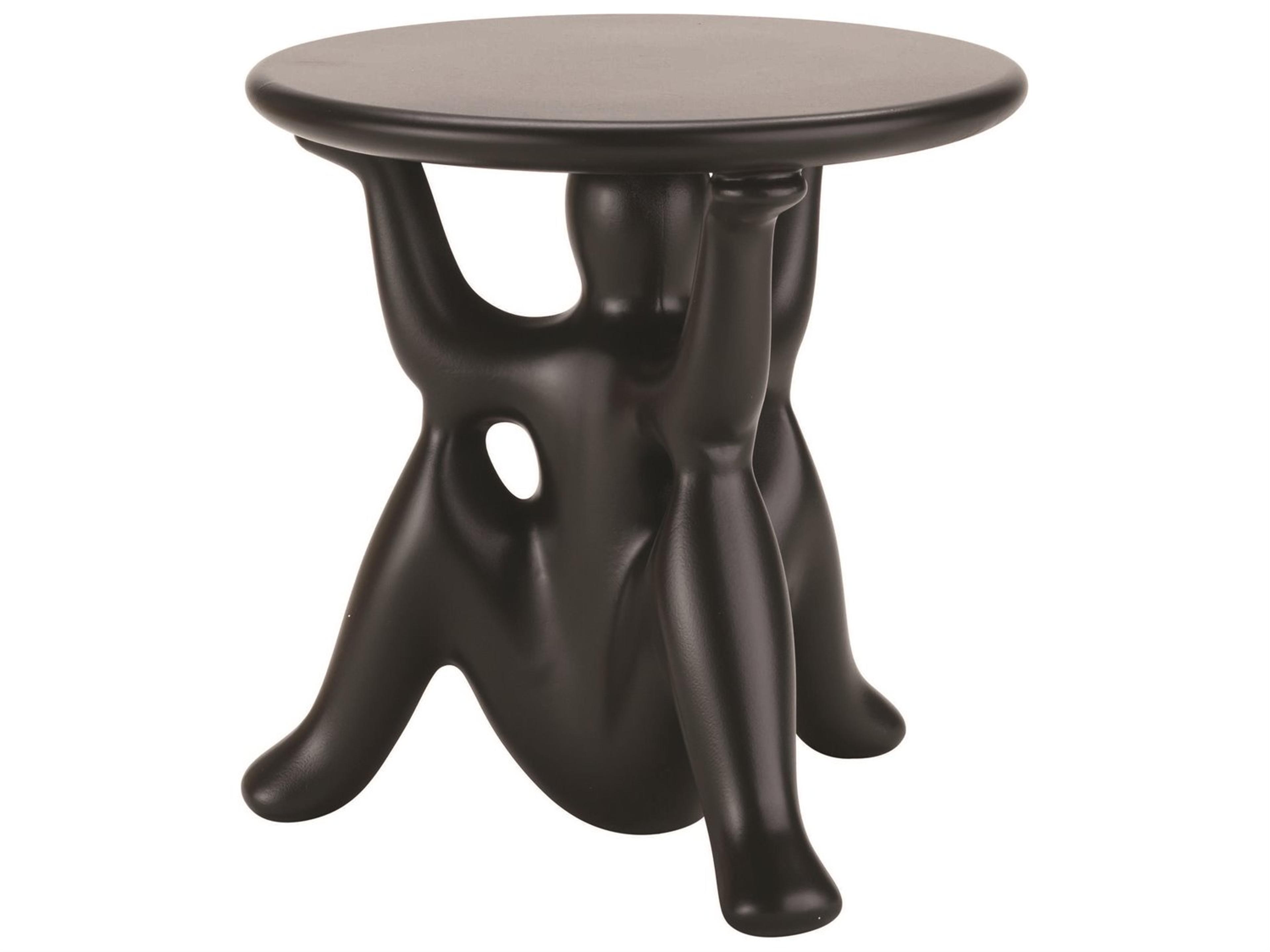 Qeeboo Outdoor Helpyourself Black Recycled Plastic Round End Table