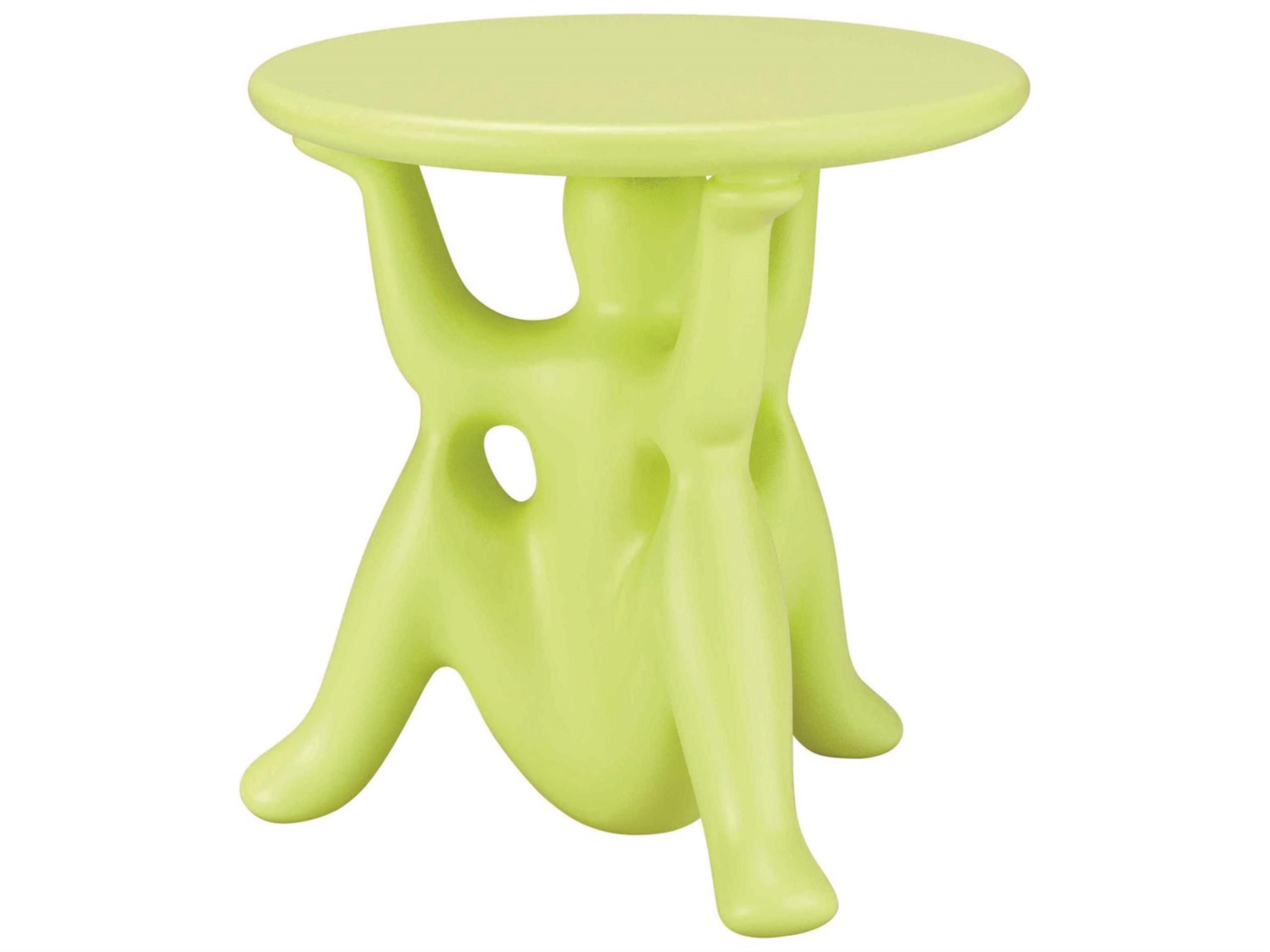 Qeeboo Outdoor Helpyourself Light Green Recycled Plastic Round End Table