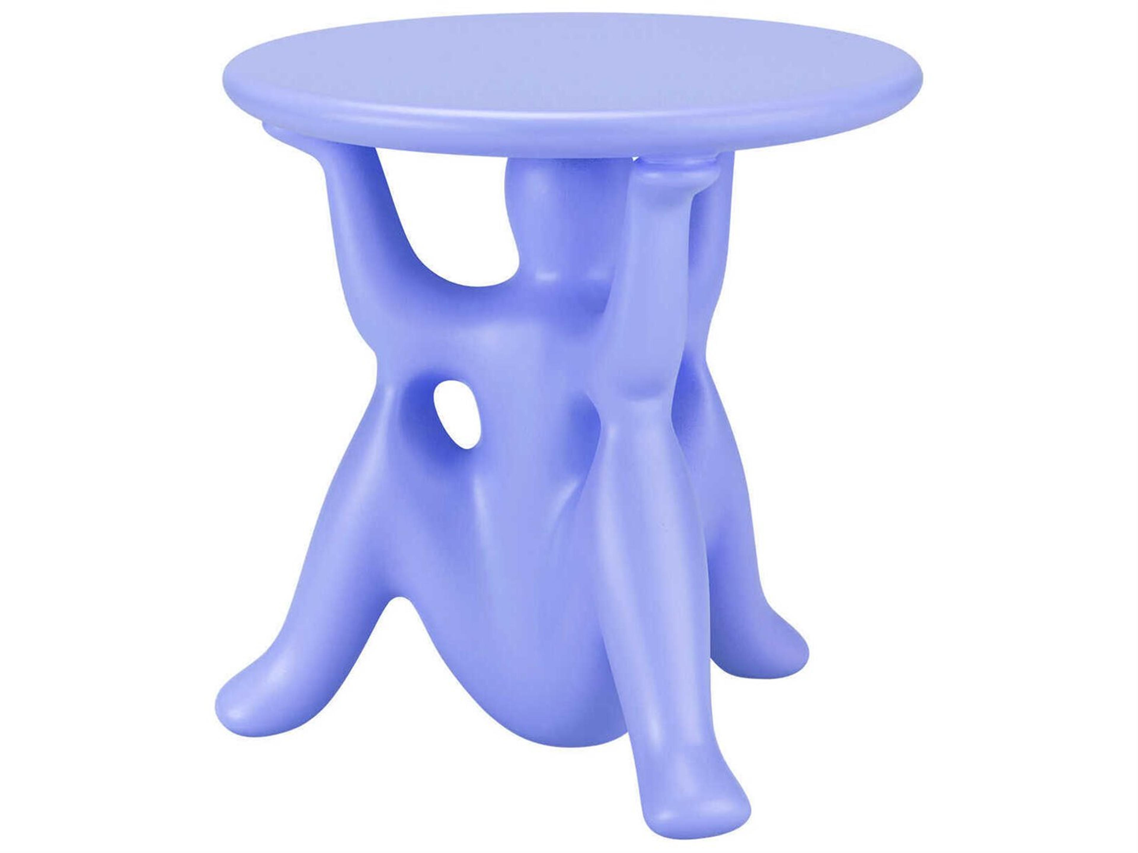 Qeeboo Outdoor Helpyourself Light Blue Recycled Plastic Round End Table