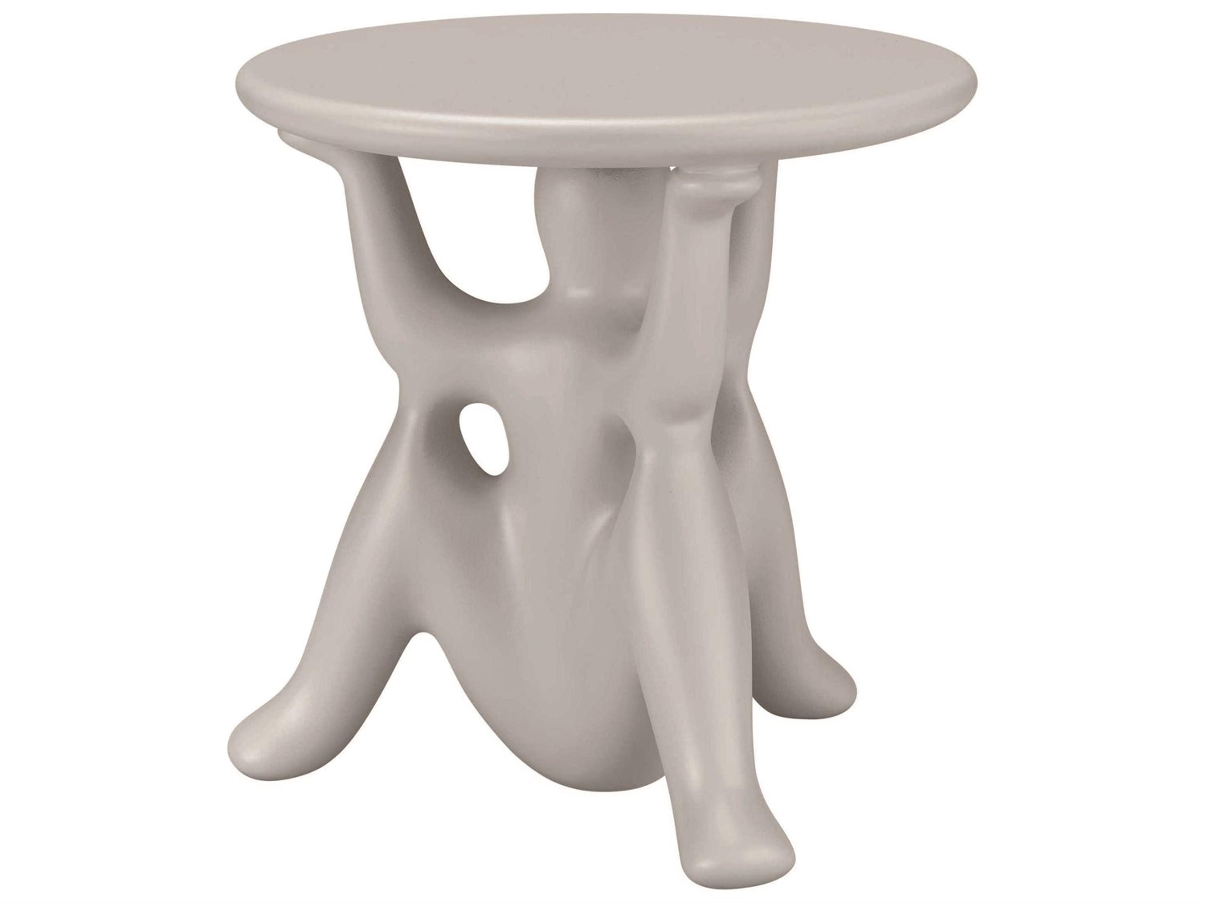 Qeeboo Outdoor Helpyourself Light Grey Recycled Plastic Round End Table