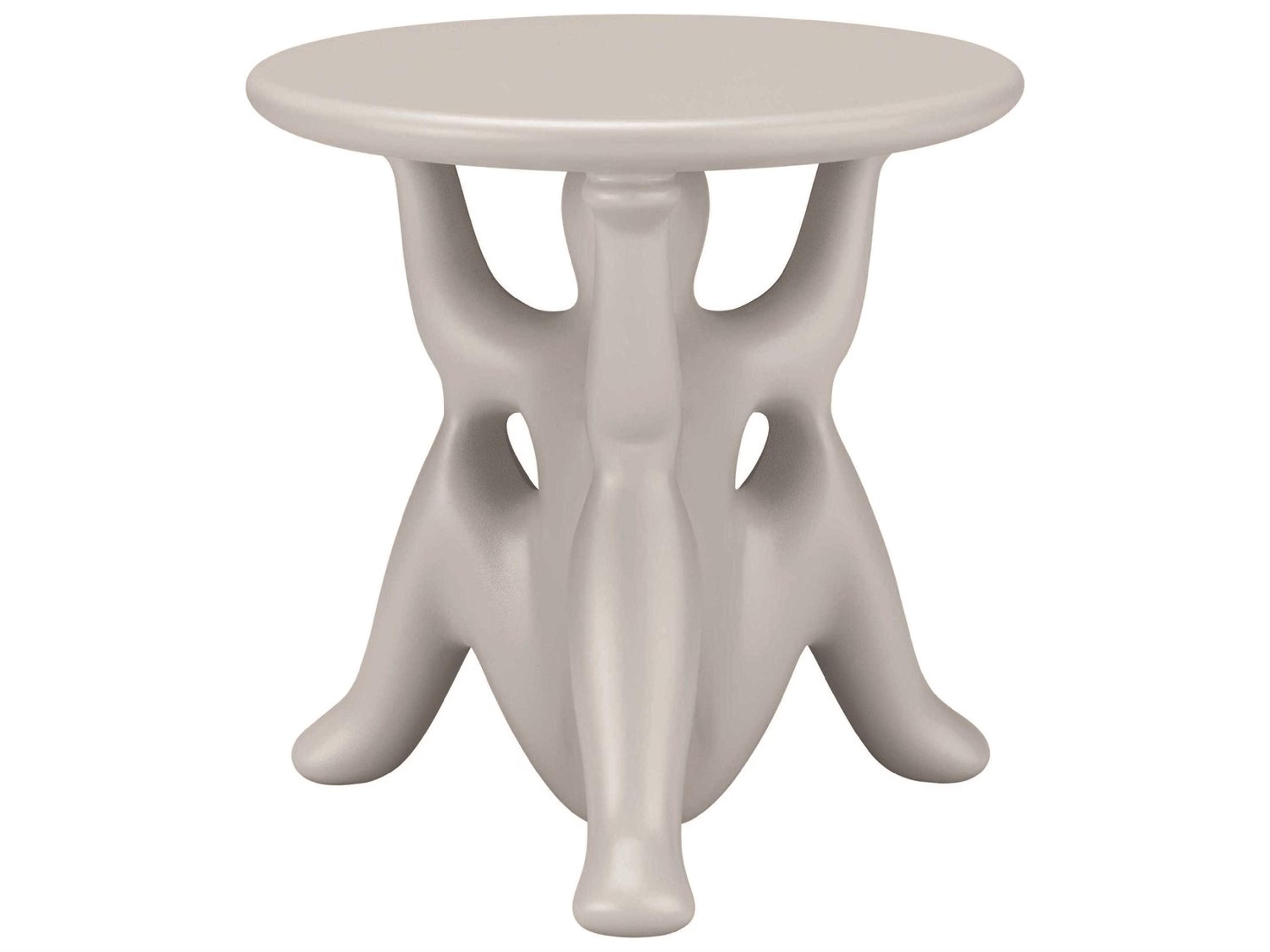 Qeeboo Outdoor Helpyourself Light Grey Recycled Plastic Round End Table